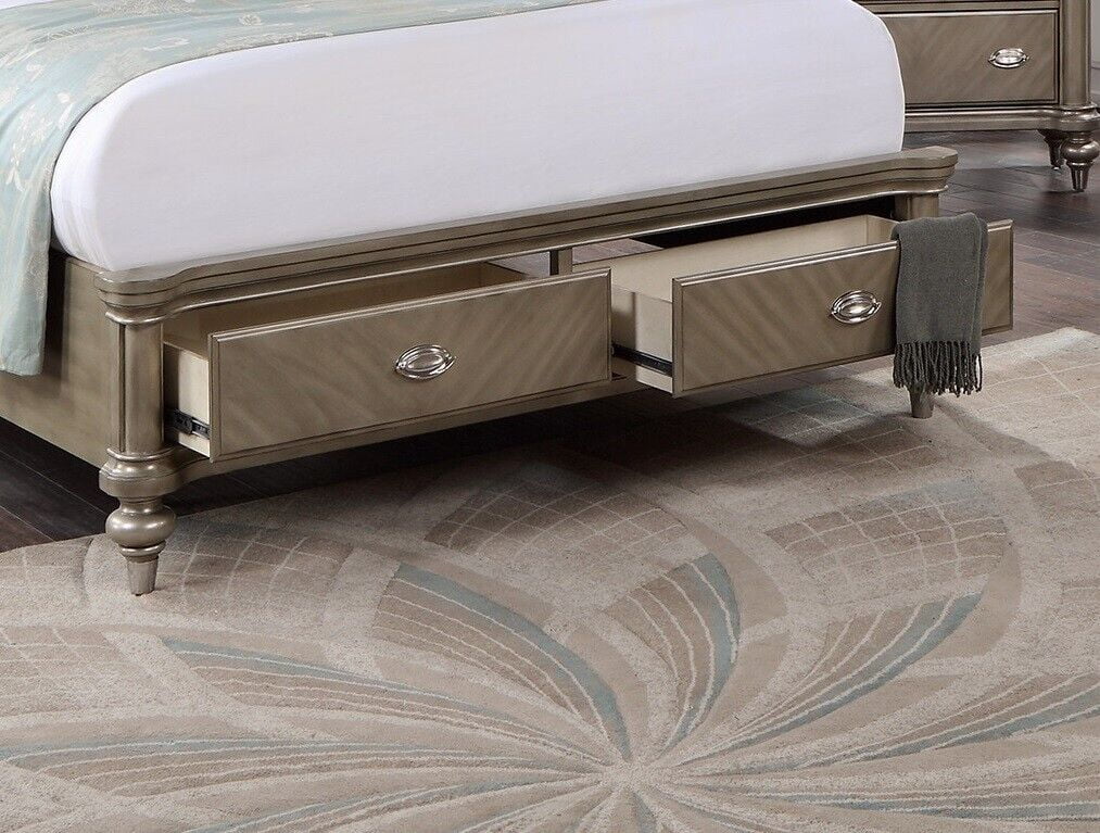 Eastern King Size Bed And 2x Nightstands Grey Finish Bedroom Furniture 3pc Set Gorgeous Classic Luxury Wooden Veneer
