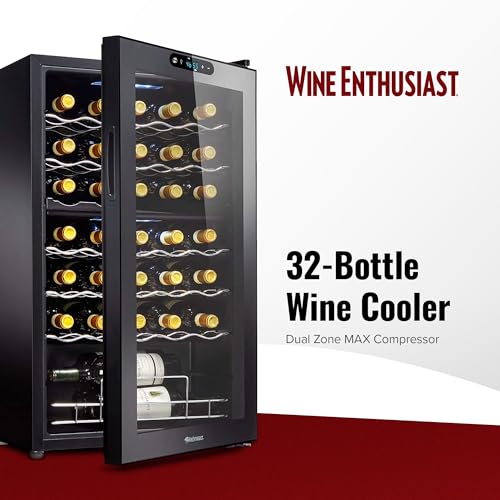 Wine Enthusiast Silent Dual Zone Wine Refrigerator - Freestanding Slimline Bottle Storage Wine Cooler