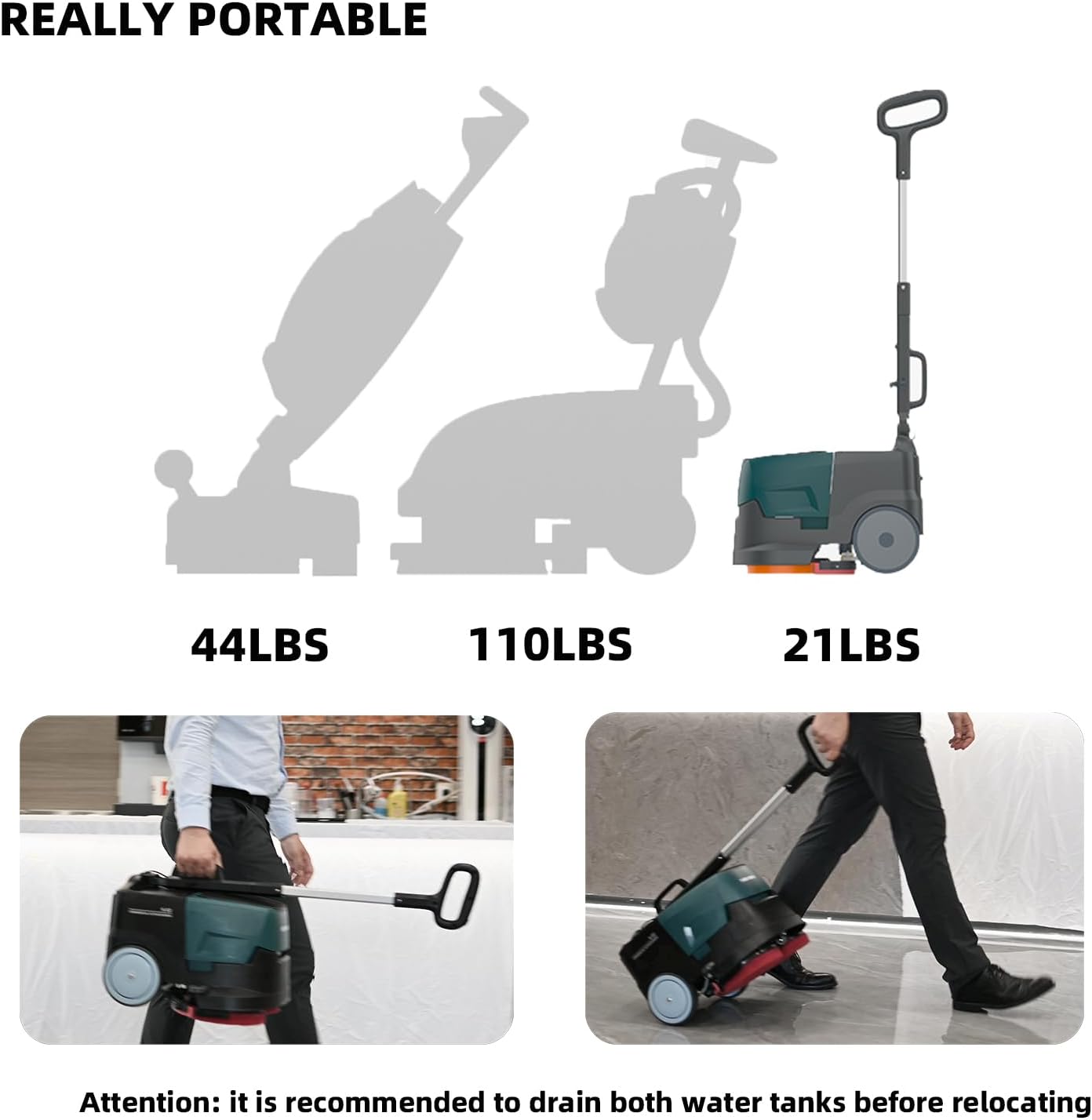 Portable Commercial Floor Scrubber Machine, Lightweight 21Lbs, Rechargeable Lithium-Ion Battery 90mins Working,for Large Areas Cleaning Works,Hotels