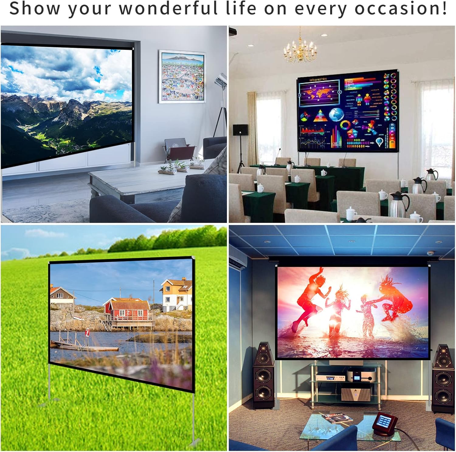 Projector Screen with Stand 120 inch Portable Projection Screen 16:9 4K HD Rear Front Projections Movies Screen with Carry Bag for Indoor Outdoor Home Theater Backyard Cinema Travel