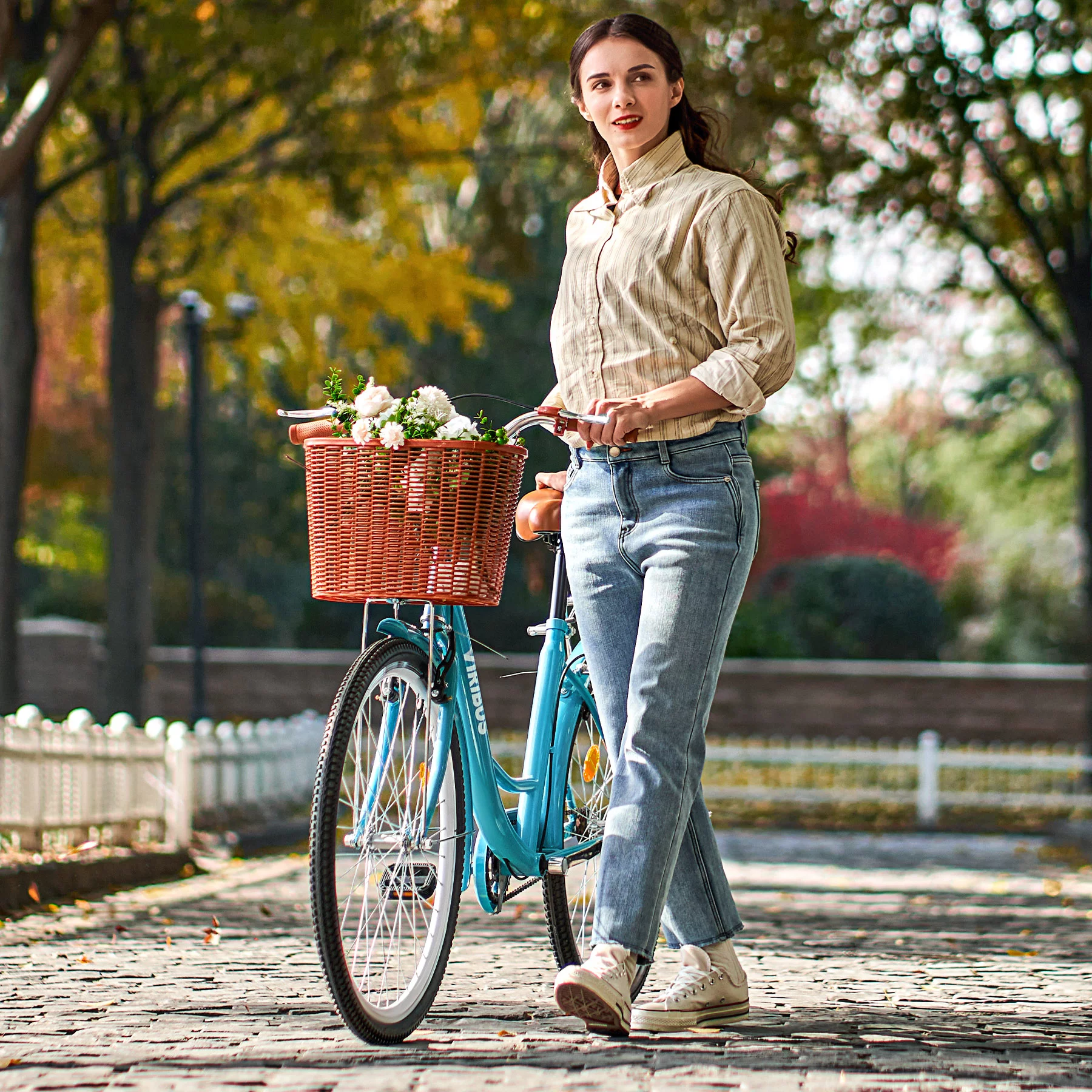 Viribus Beach & City Cruiser Bike 26 Inch Women's Comfort Bike with Basket & Rack Teal