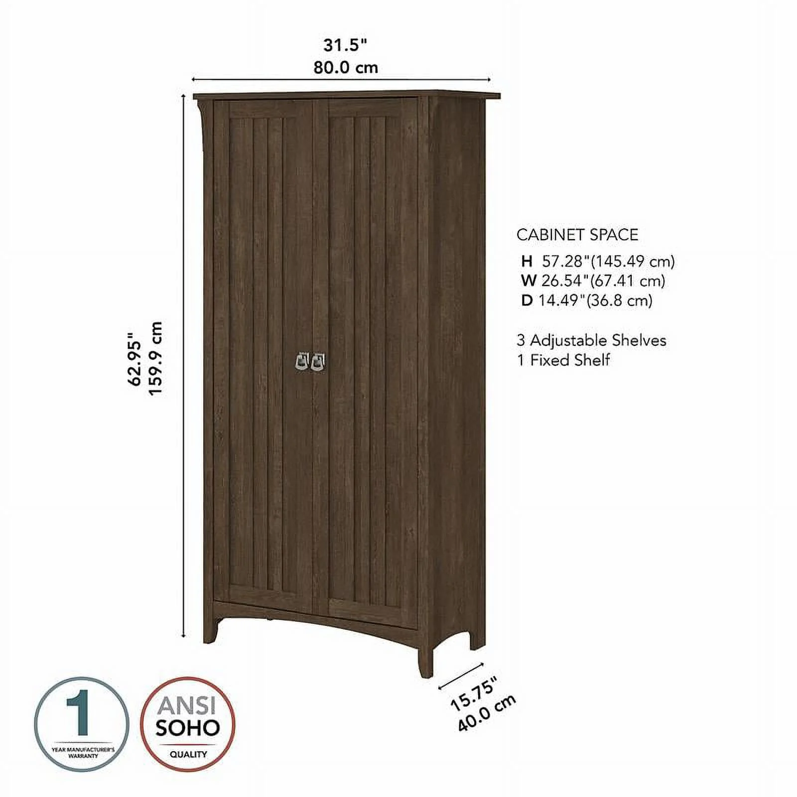 Pemberly Row Kitchen Pantry Cabinet with Doors in Ash Brown - Engineered Wood