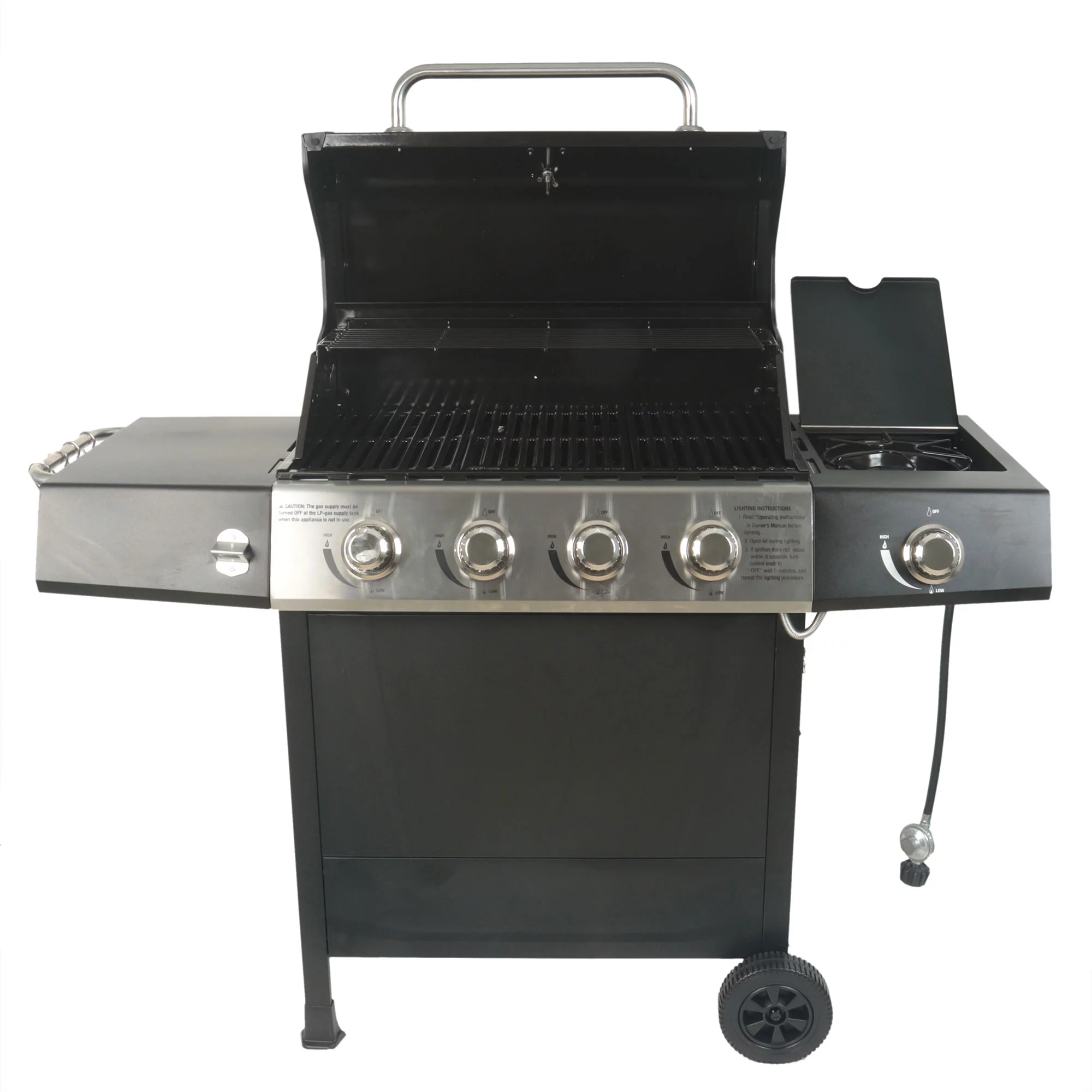 Grill Boss 4-Burner Gas Grill w/ Side Burner, Cover, and Side Shelves