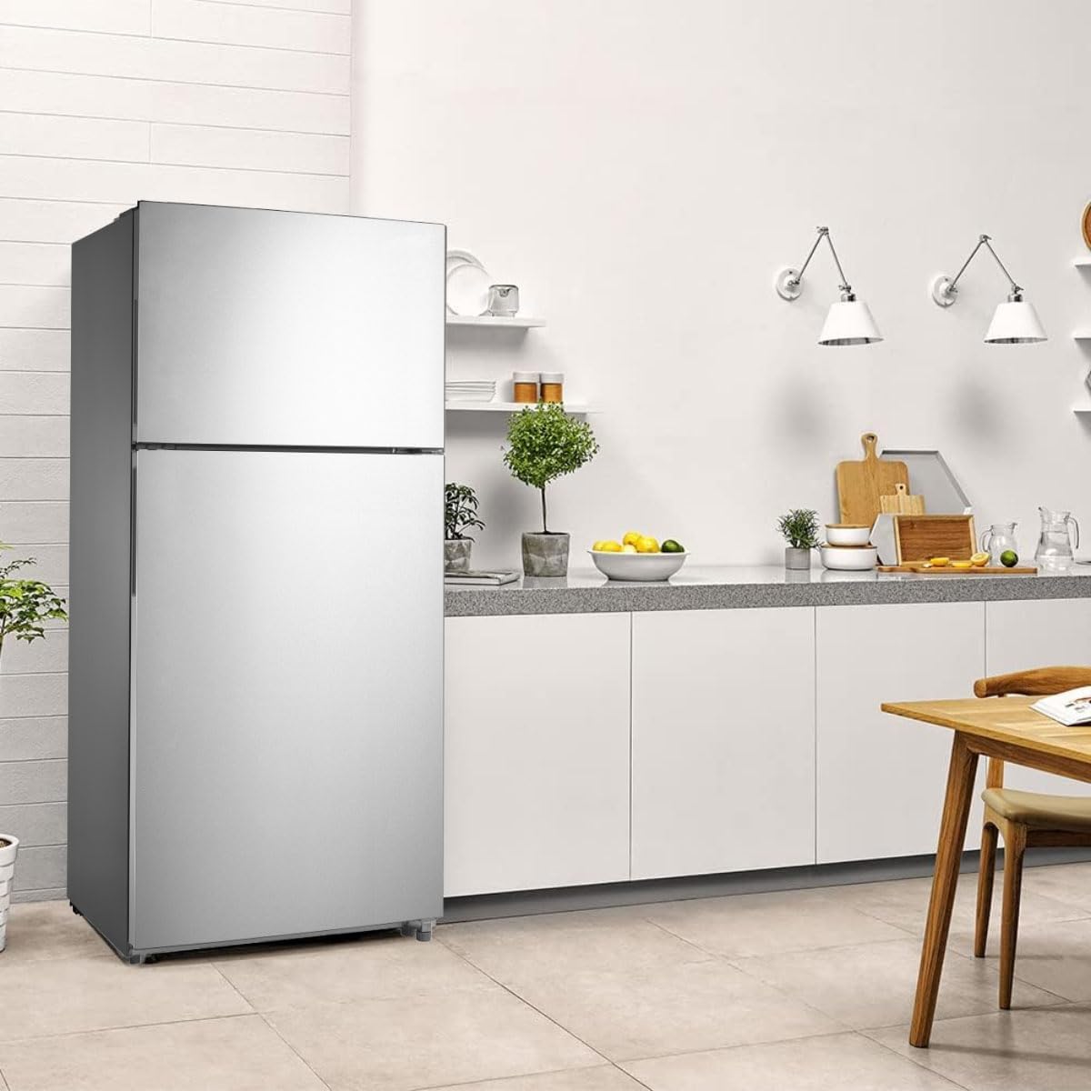 18 Cu.Ft Top Freezer Refrigerator, Apartment Size Refrigerator with Adjustable Feet, Garage Ready Refrigerator for Dorm, Garage, Office, Bedroom, Stainless Steel