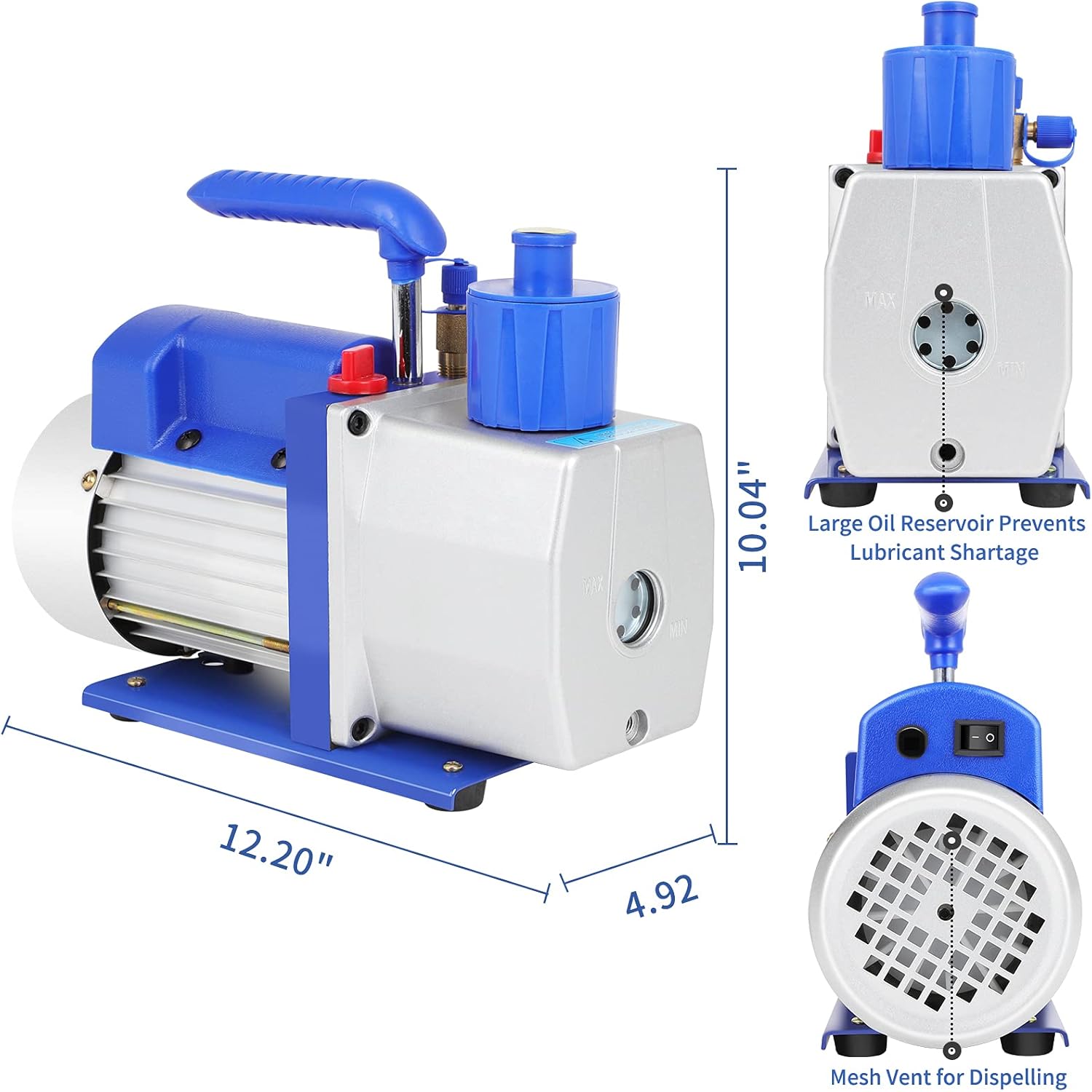 7 CFM Rotary Vane Vacuum Pump (7CFM,1/2HP,5 Pa,110V/60Hz,250ml Oil Capacity) for HVAC/Auto AC Refrigerant Recharging, Wine Degassing, Milking, Medical, Food Processing etc