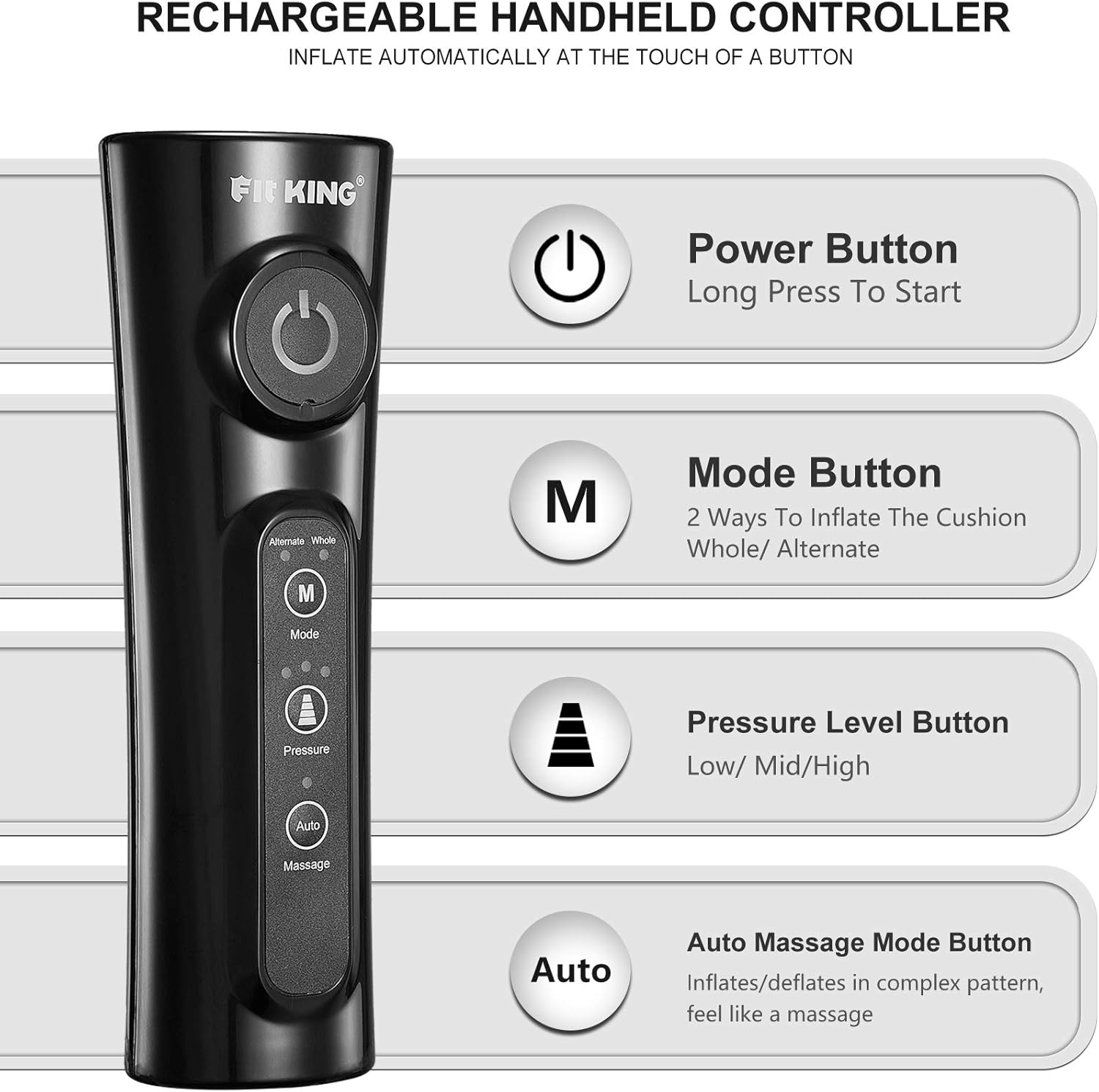 FIT KING Inflatable Air Seat Cushion with Rechargeable Controller for Desk Chair and Car Seat, Adjustable Pressure Relief Wheelchair Cushion with Massage Function, Relieve Pressure Sore, Sciatica
