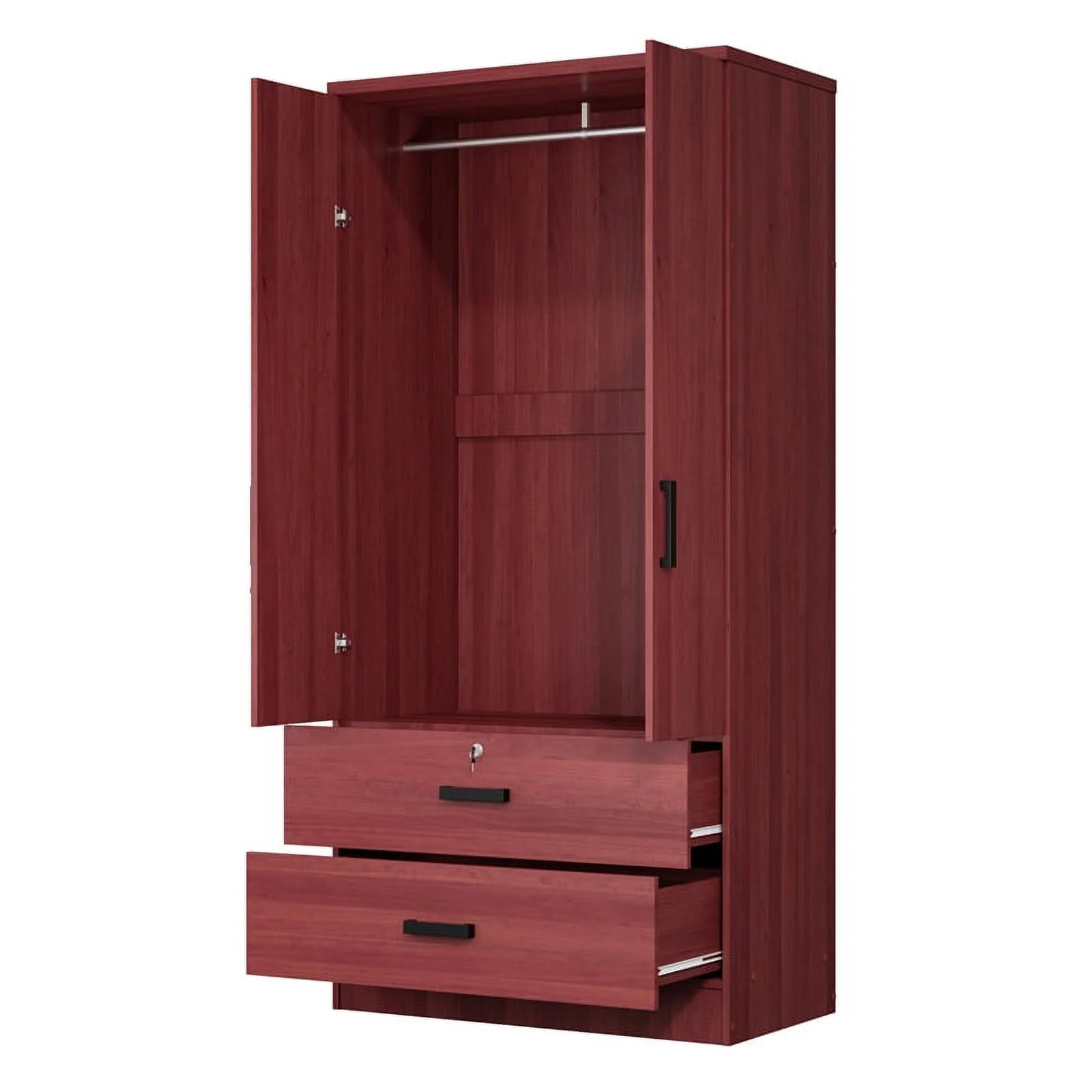 Better Home Products Grace Armoire Wardrobe with Mirror & Drawers in Mahogany