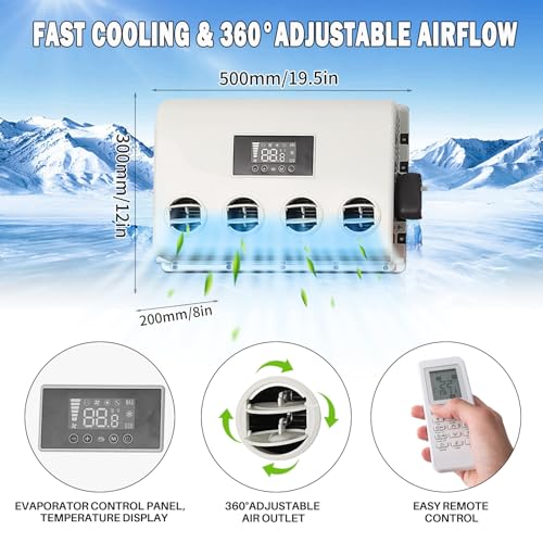 800W A/C 12 Volt DC Air Conditioner Split 800W Ac Unit for Truck Parking, 12V Air Conditioner, Quiet Fast Cooling for Semi-Truck, Van, Pickup, Motorhome, RV, 800W Ac