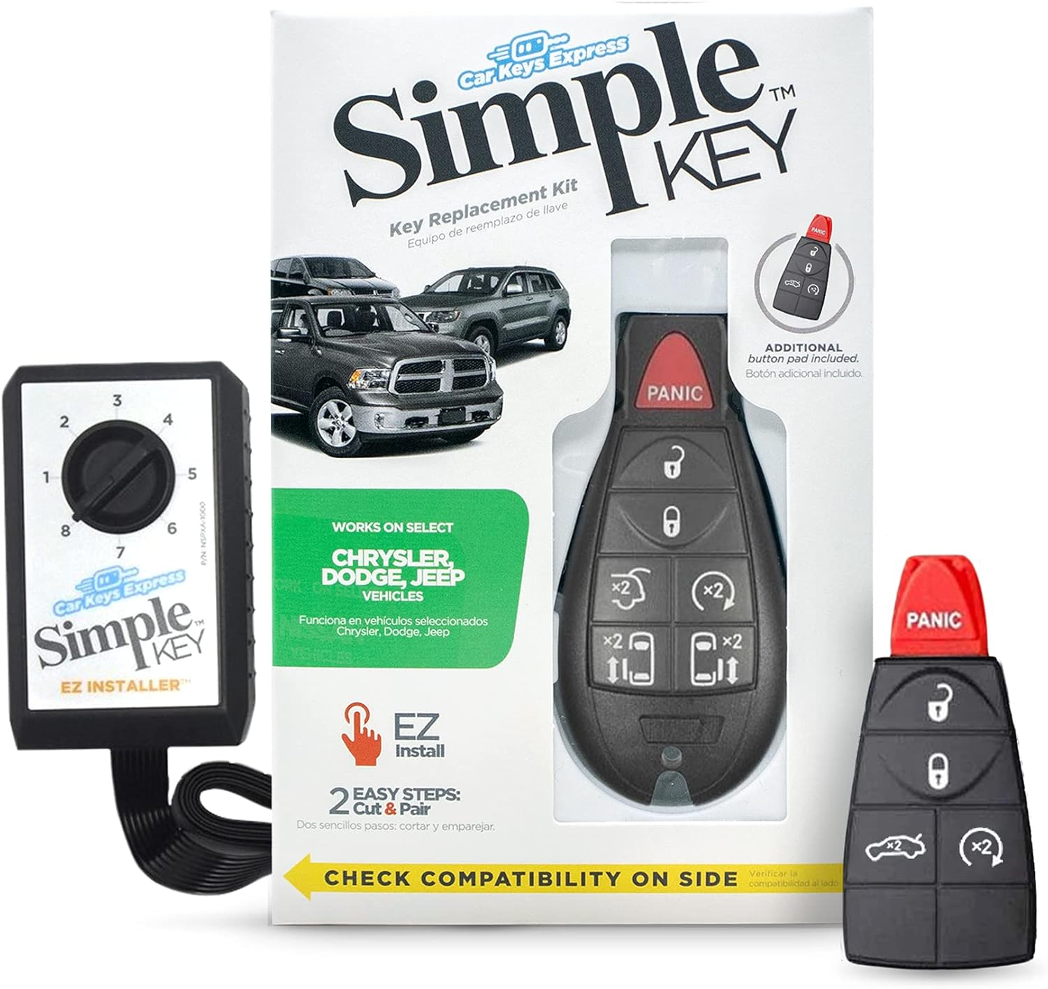 Simple Key, Key Fob and Key Programmer with Interchangeable 4 Button Keypads, Key Replacement Kit, Simple Key Programmer for Car Remote Start and Keyless Entry