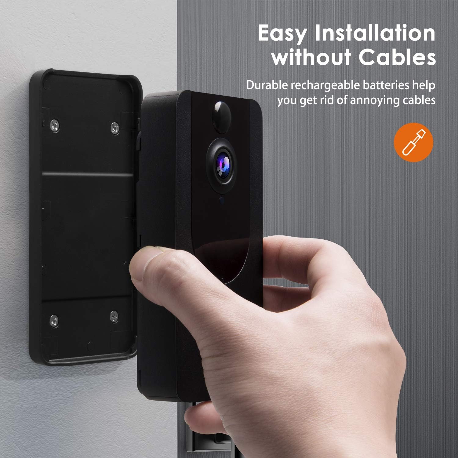 Wireless Doorbell Camera 1080P with Chime, Video Doorbell Camera with PIR Motion Detection, Wi-Fi Smart Door Bell with Lifetime Free Cloud Service, IP65 Waterproof, 2-Way Audio, Clear Night Vision