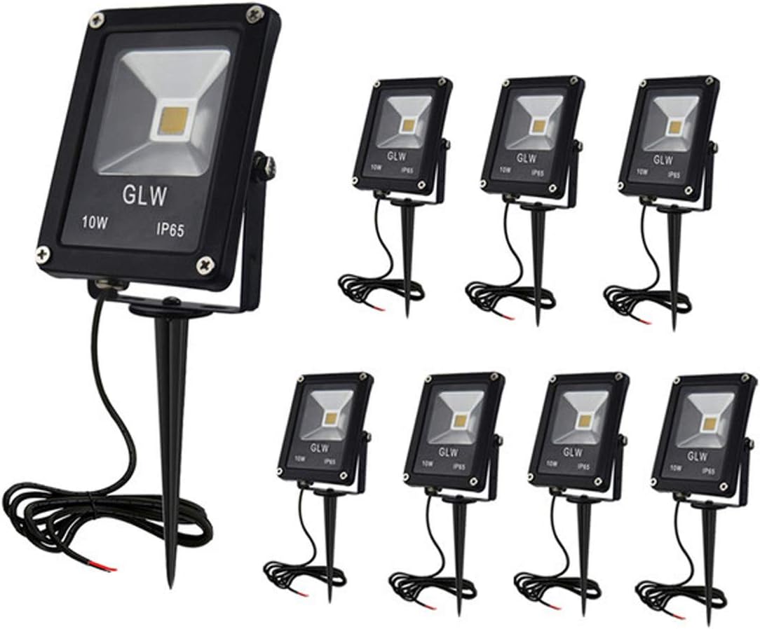 GLW Low Voltage Landscape Lighting 10W 12V Outdoor Spotlights IP65 Waterproof Garden Lights,3000K Warm White [8 Pack]