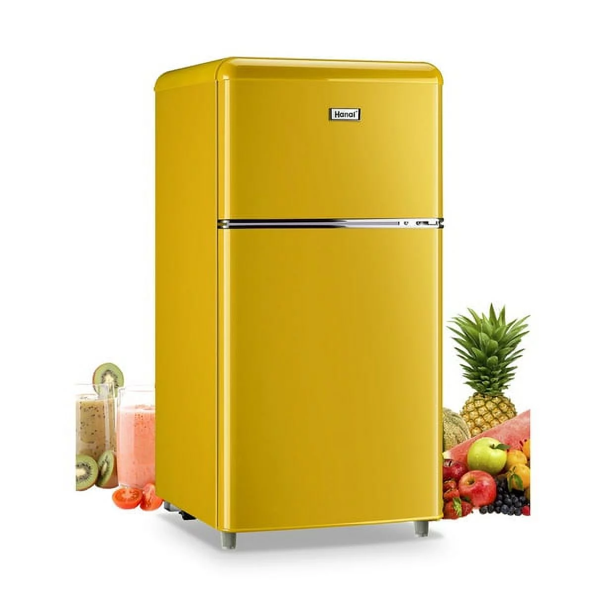 Compact Refrigerator Mini Fridge with Freezer, 3.2 Cubic Feet Retro Dual Door Small Refrigerator by WANAI with 7 Temp Modes, LED Lights, Removable Shelves, Ideal for Bedroom, Dorm, Office, Apartment