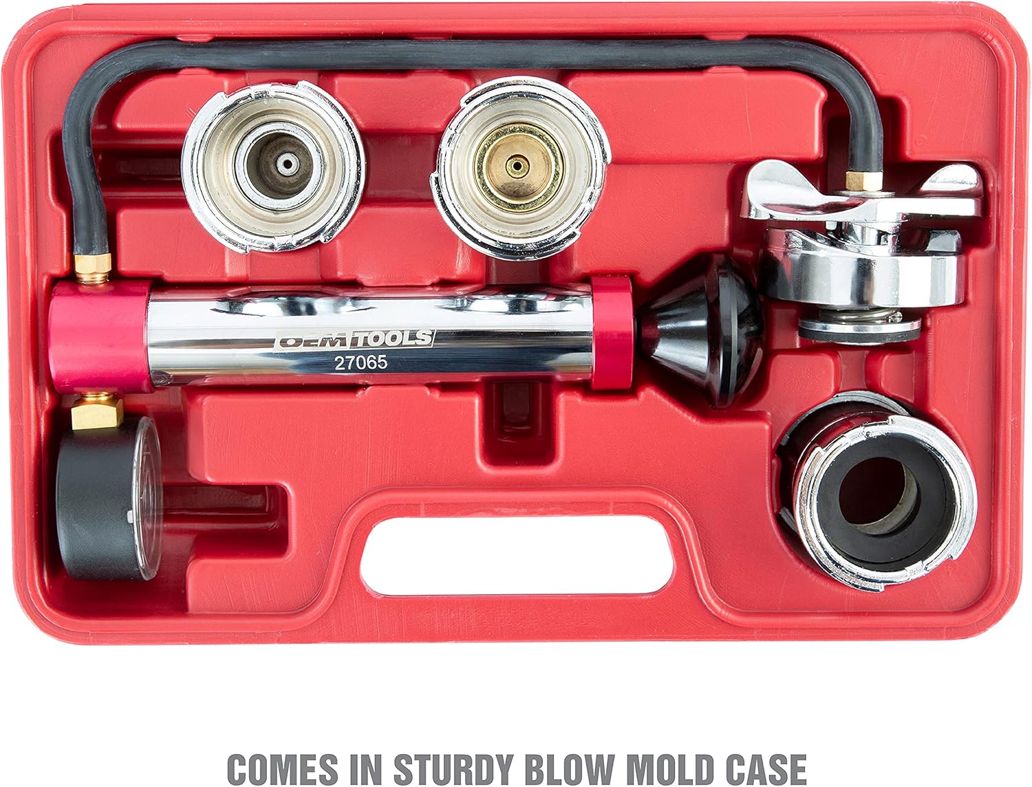 OEMTOOLS 27065 Radiator and Cap Test Kit, Pressure Tester for Coolant System, Tests Pressure Caps and Coolant Systems for Leaks, Works with Many Coolant Systems