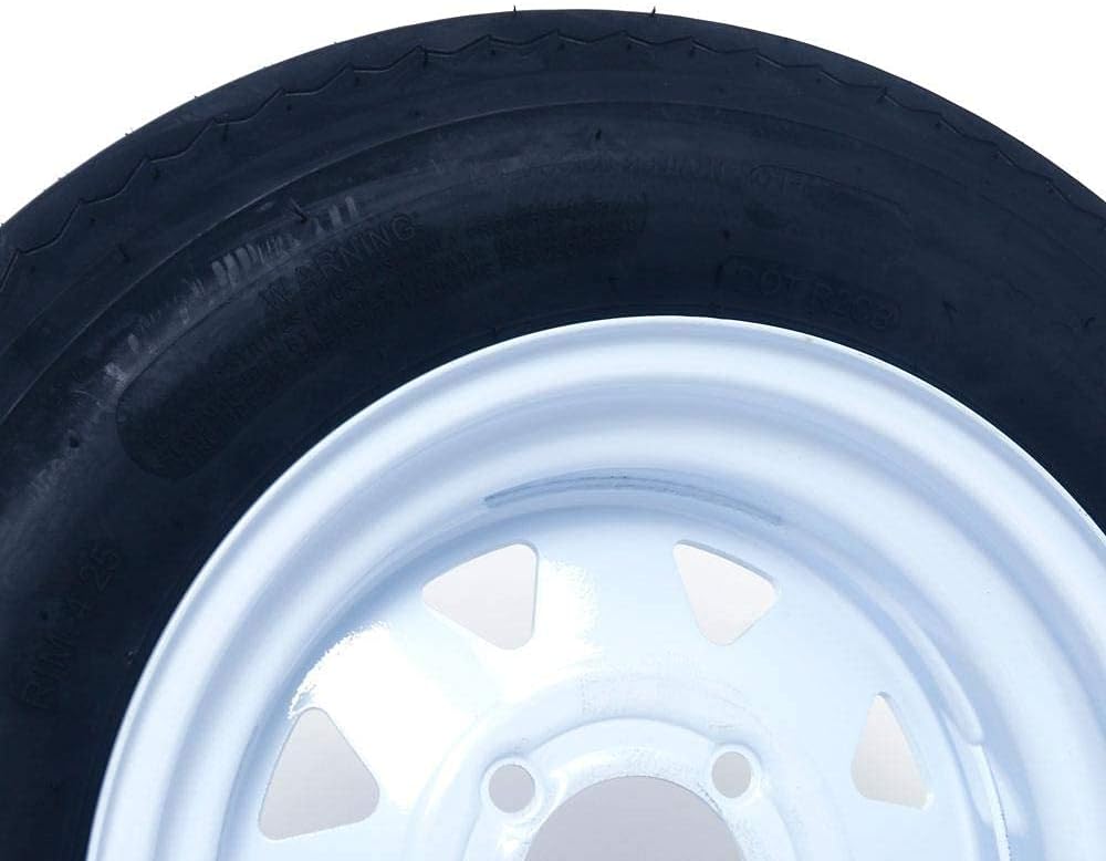 Set of 2 12" Trailer Tires Rims 530-12 5.30-12 5.30 x 12 LRC 4 Lug/4" Hole Bolt White Spoke Wheel