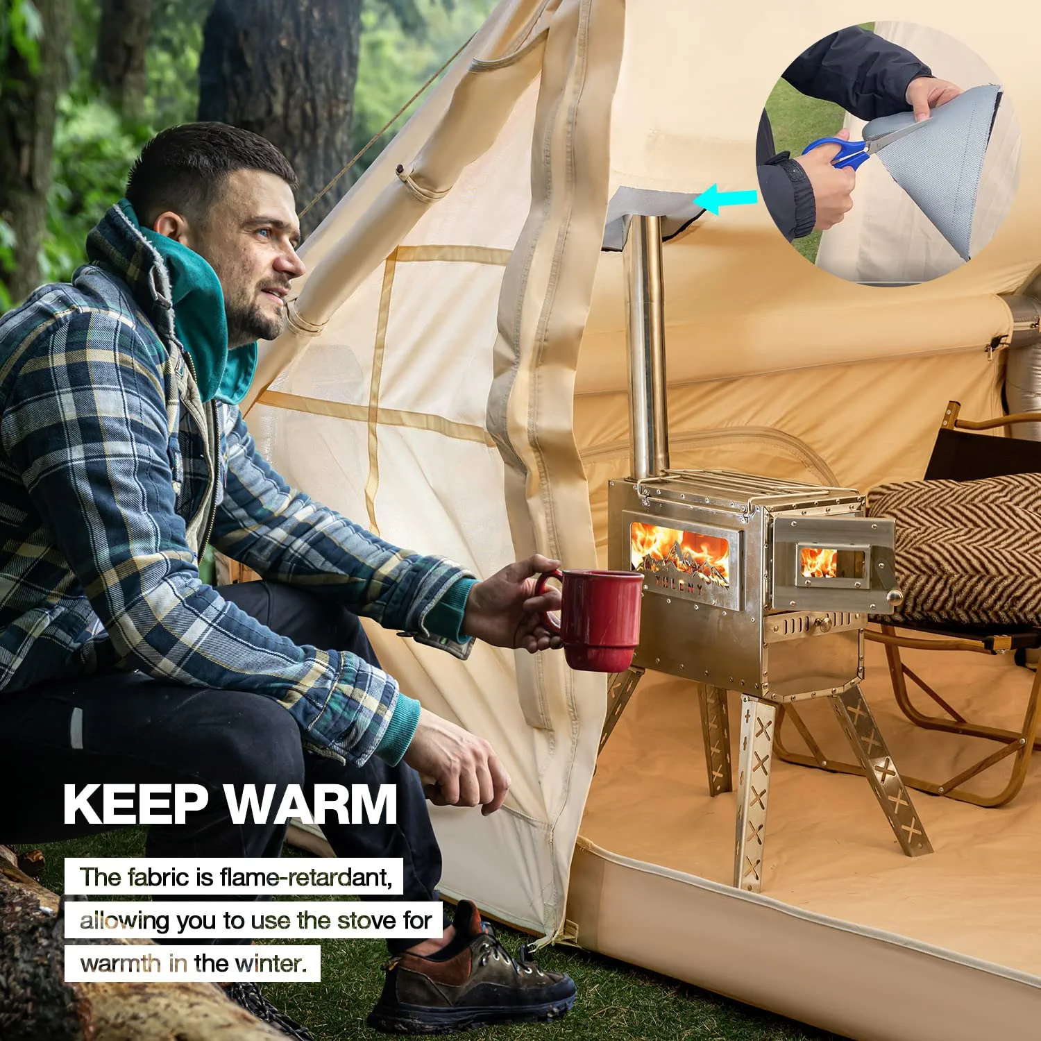Richryce Inflatable Camping Tent with Pump, 129 SFT Cabin Tent, 4-6 Person Glamping Tents, Waterproof Windproof Outdoor Cotton Tent with Carrying Bag