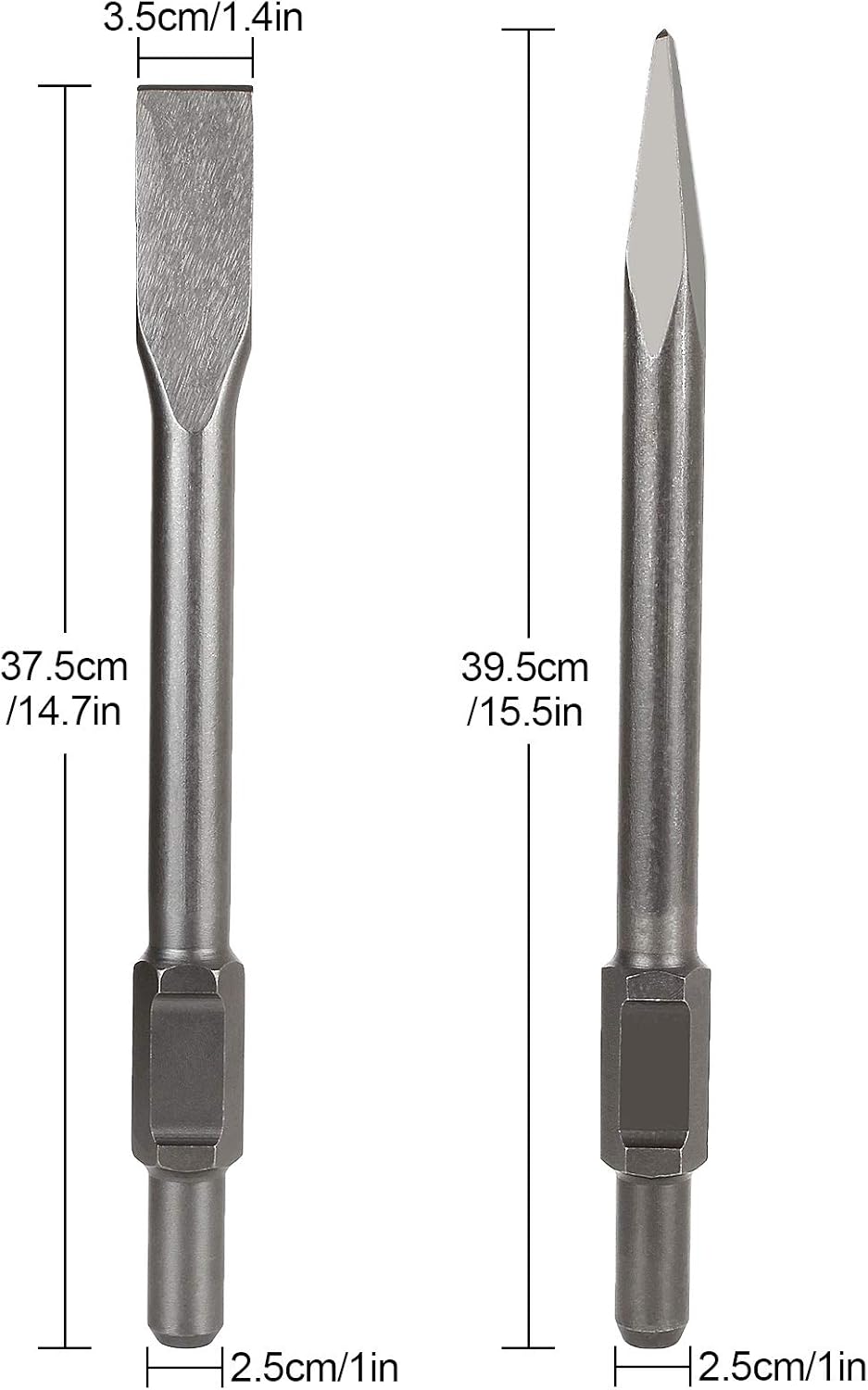 Jack Hammer Drill Bit Set 12 inch Demolition Hammer Drill Flat Tip and Bull Point Chisels for Demolition and Concrete Breaker Pack of 2