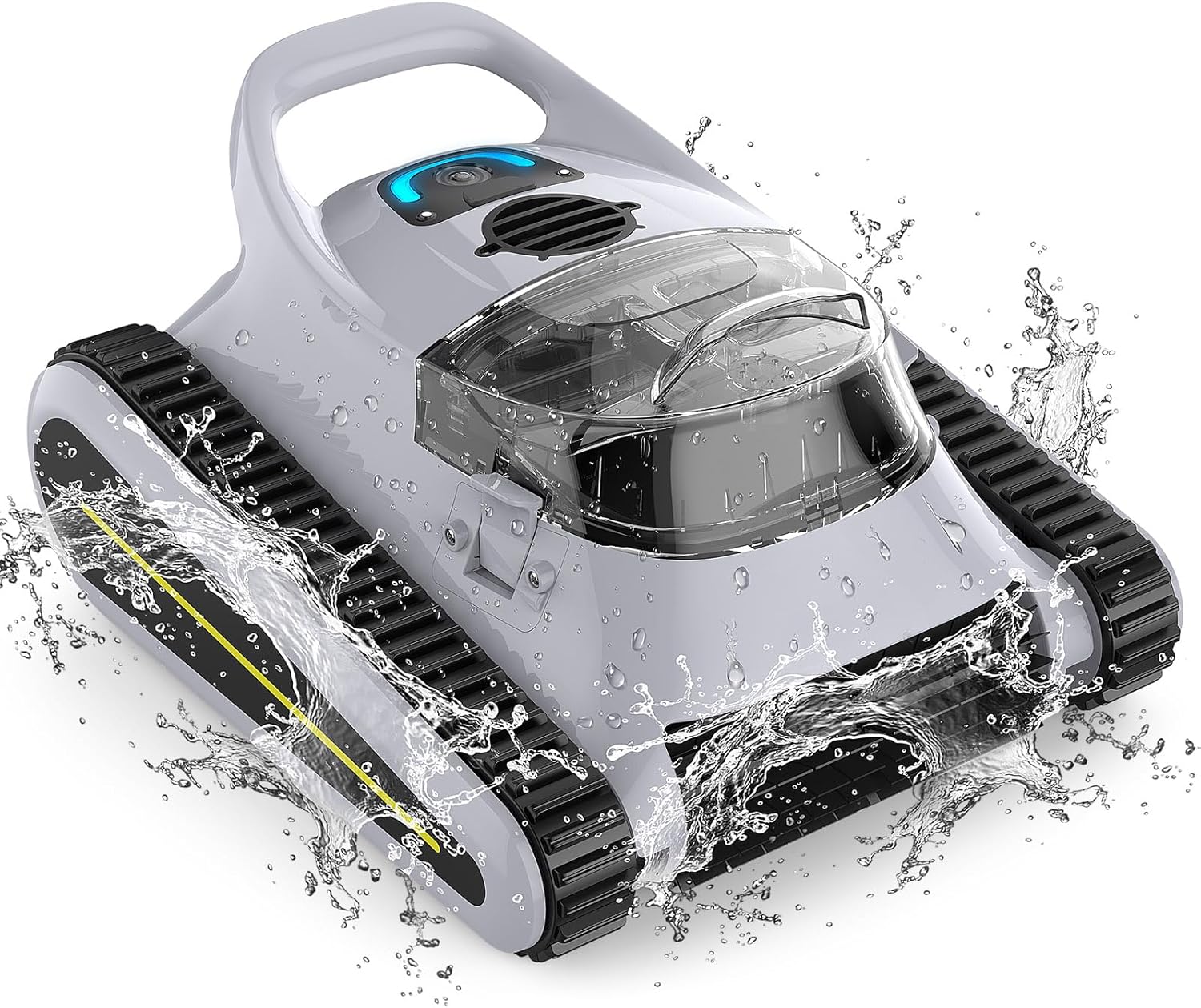 Seauto Robotic Pool Cleaner: Cordless Vacuum with 180W Suction, Wall Climbing, LED Indicator, and Self-Park for Above Ground & Inground Pools up to 2,000 sq. ft.-Grey