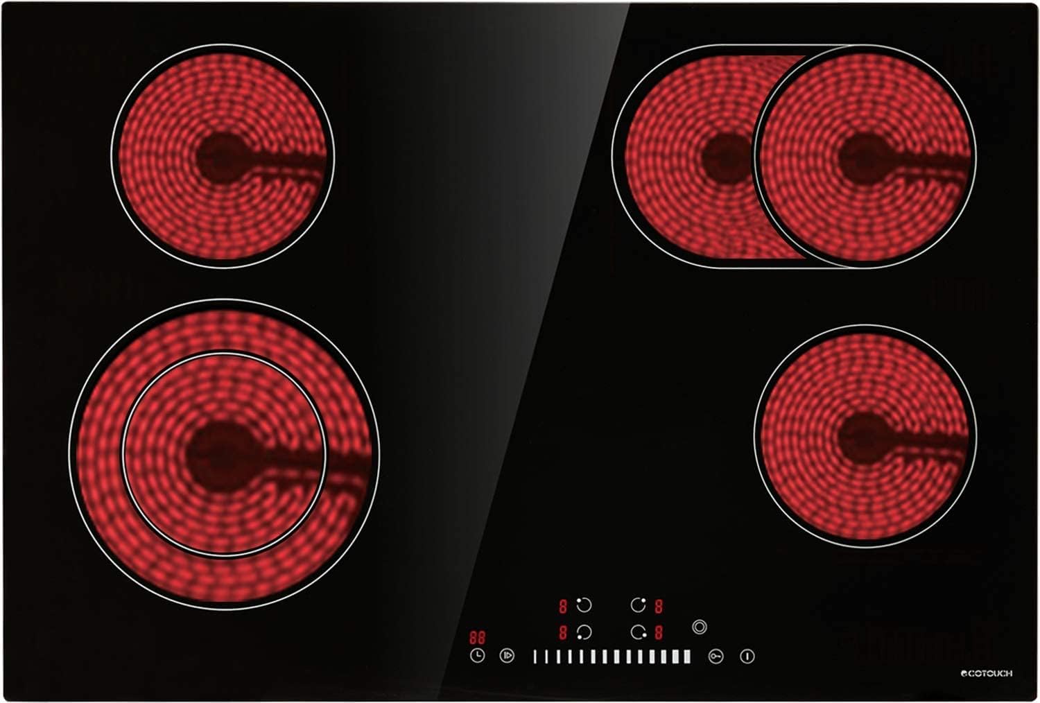 Electric Cooktop 30 inch, ECOTOUCH Radiant Cooktop 4 Burner Smoothtop Electric Cooktop 30" Built in Electric Stove Top, 240V CRAH774B