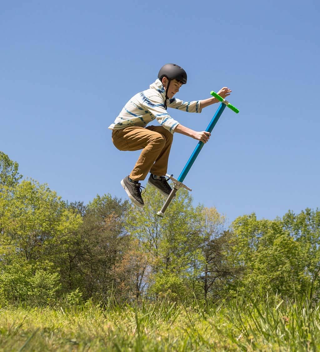 HearthSong Jump2It Performance-Level Sport Pogo Stick for Kids with Lightweight Alloy Fusion for Strength, Self-Lubricated Spring, and Oversized Cast Footplate