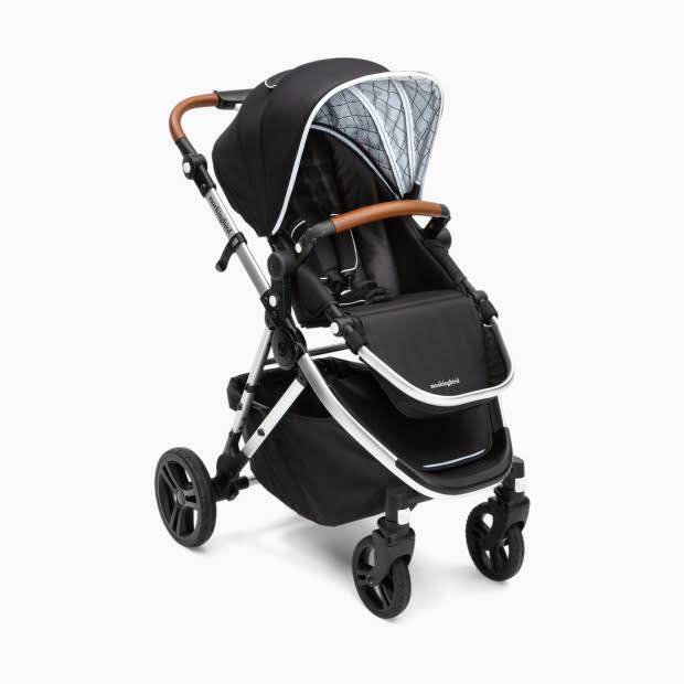 Mockingbird Single Stroller in Black/Windowpane Canopy/Brown Leather