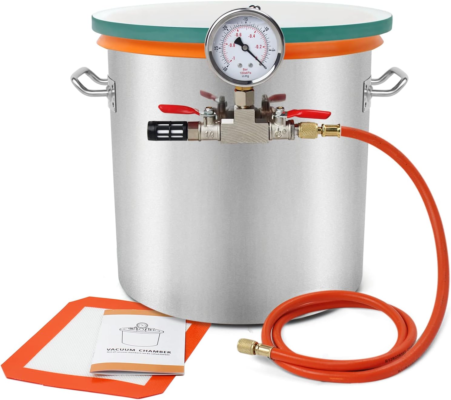 Poofzy 5 Gallon Tempered Glass Lid Stainless Steel Vacuum Chamber Kit for Degassing Silicones, Epoxies and Stabilizing Wood
