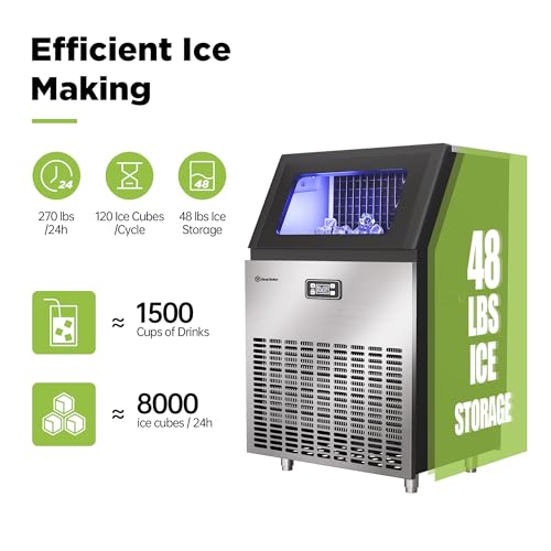 Real Relax Commercial Ice Maker Machine, 400 lbs /24 h, 330 lbs Storage Bin, Industrial Ice Machine, Stainless Steel, Automatic Cleaning, Perfect for Bar/Cafe/Restaurant, with Ice Shovels