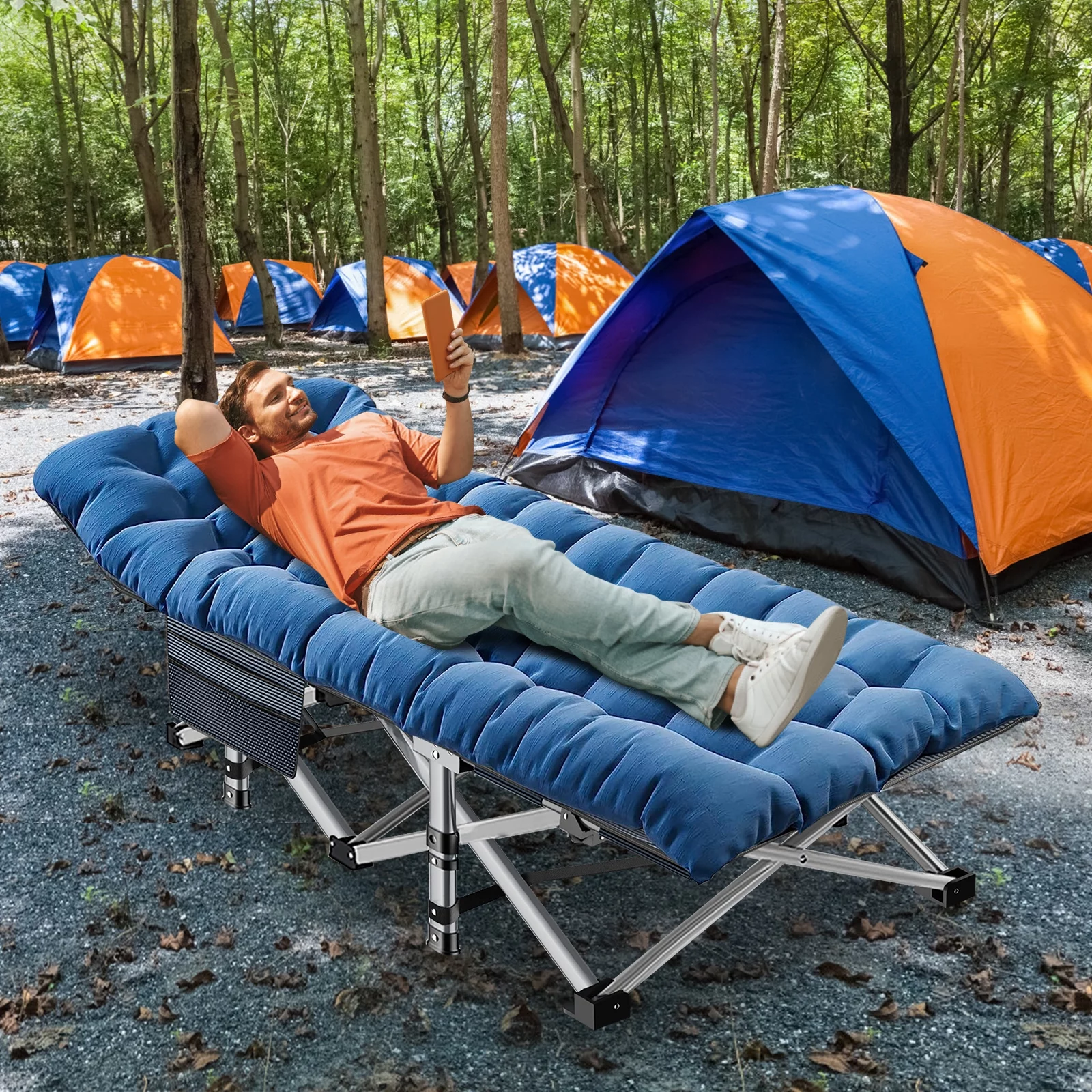 Slsy 2 Pack Folding Bed Cot with 3.3 Inch 2 Sided Mattress, 900lb Loading Double-Layer 1200D Folding Camping Cots with Carry Bag, Portable Sleeping Cot Guest Bed