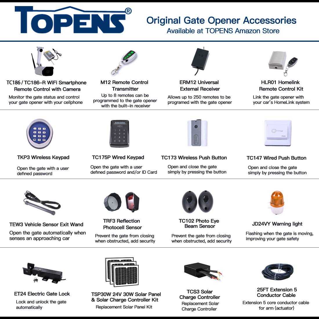 TOPENS A5S Automatic Solar Gate Opener for Medium Duty Single Swing Gates Up to 16ft - Shop Hardware Tools Online Store