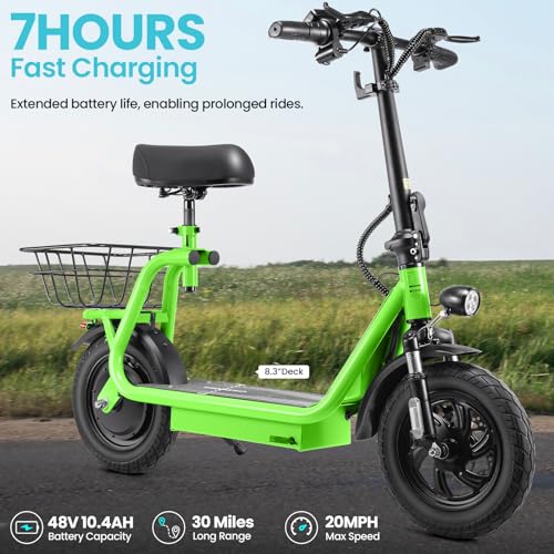 Caroma Electric Scooter with Seat,1200W Peak Motor,LED Display & 3 Speed Modes,30 Miles Max Range,Height Adjustable Seat & Foldable Electric Scooter with Basket,Front Suspension & Storage Hook