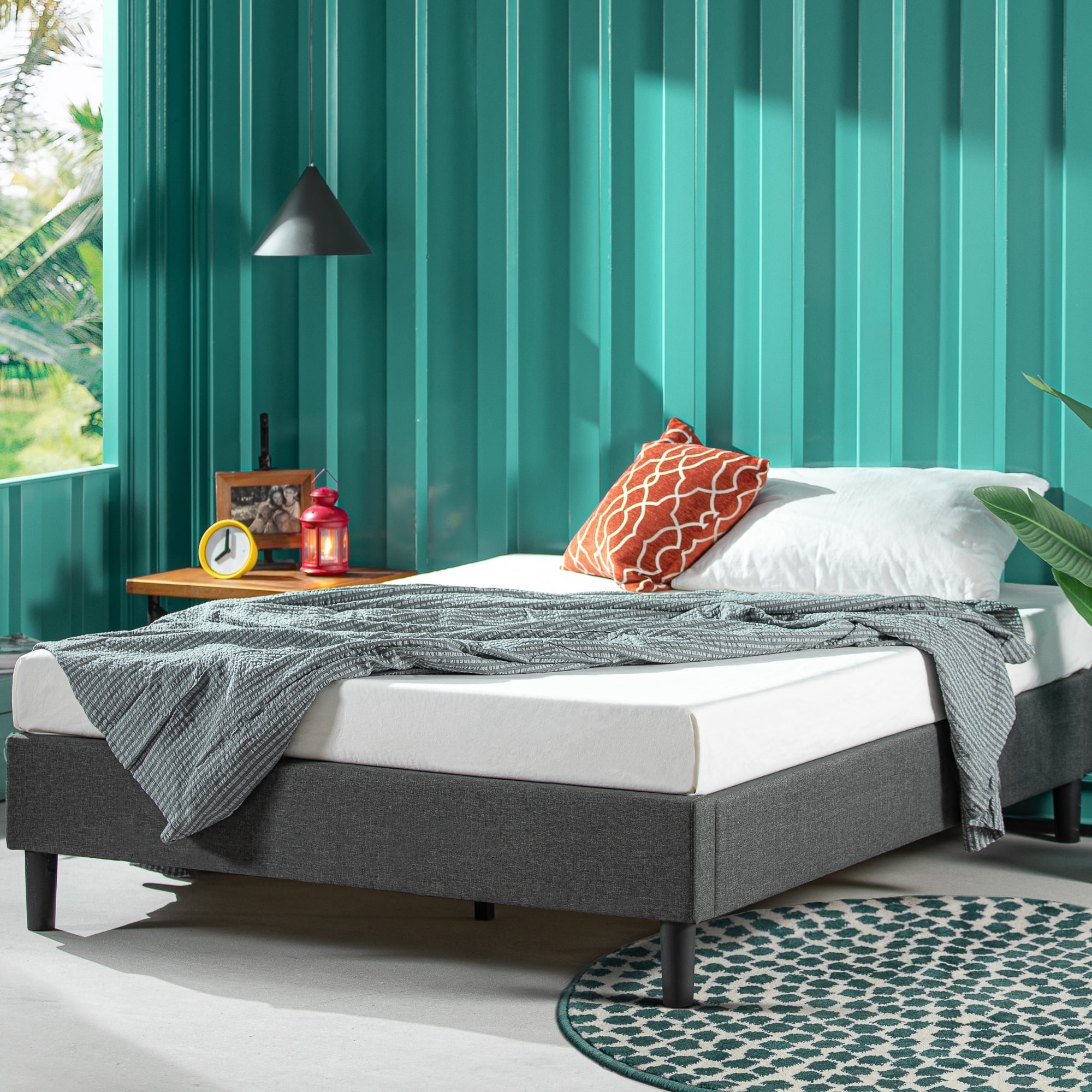 Zinus Curtis 13" Upholstered Platform Bed Frame, Grey, Full