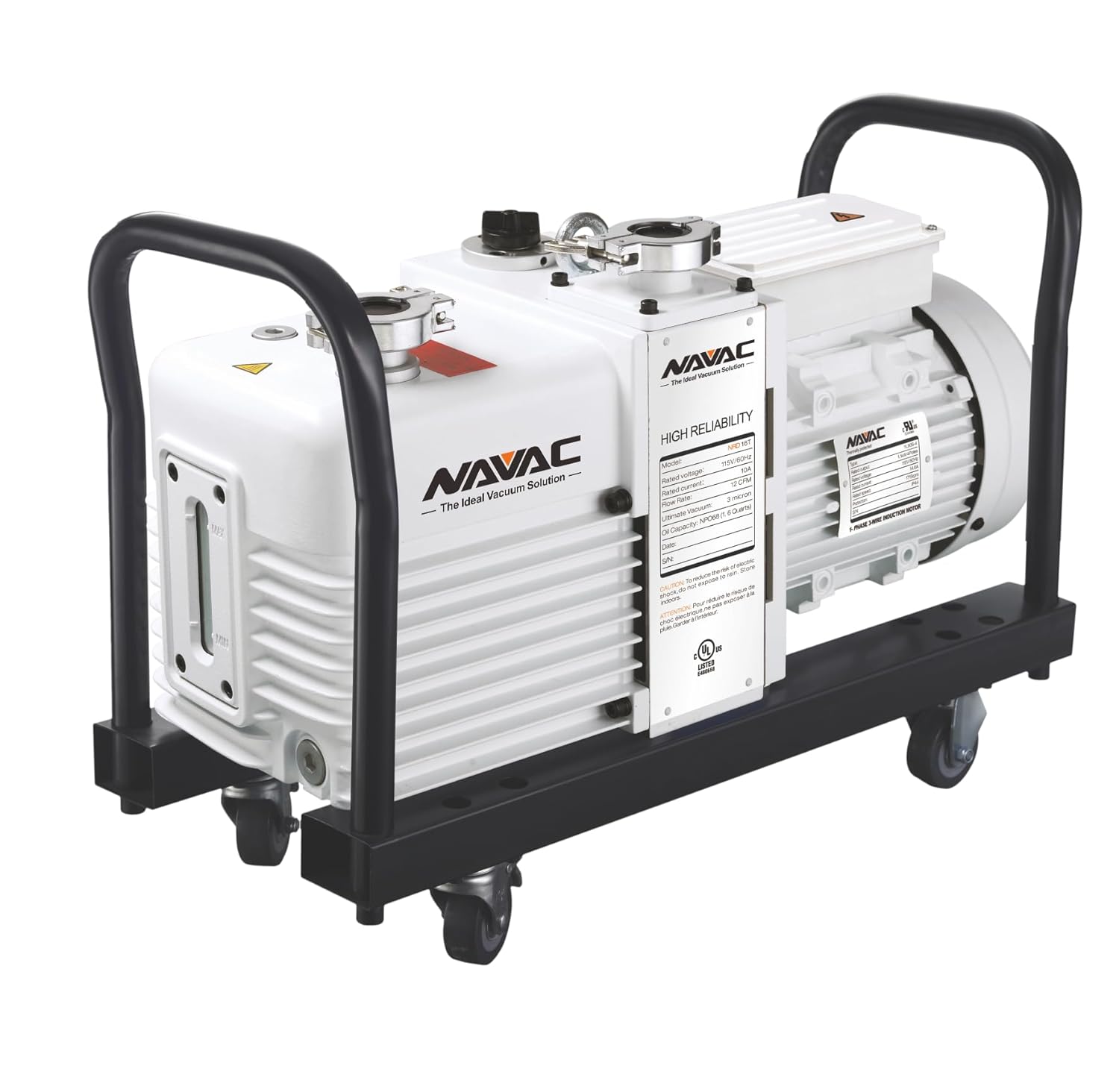 NAVAC NRD16T Industrial Vacuum Pump for Heavy Commercial and Industrial Applications | 12 CFM, 3 Microns | High-Performance Oil Mist Filter and Carry Cart Included | 1 Year Warranty