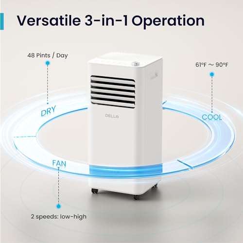 DELLA 14,000 BTU Portable Air Conditioner Cools Up To 650 Sq.Ft, Work with Alexa and WiFi, Geo Fencing, Heat pump, Auto Swing, 3 Speeds Fan, Dehumidifier, Portable AC with Remote Control & Window Kit