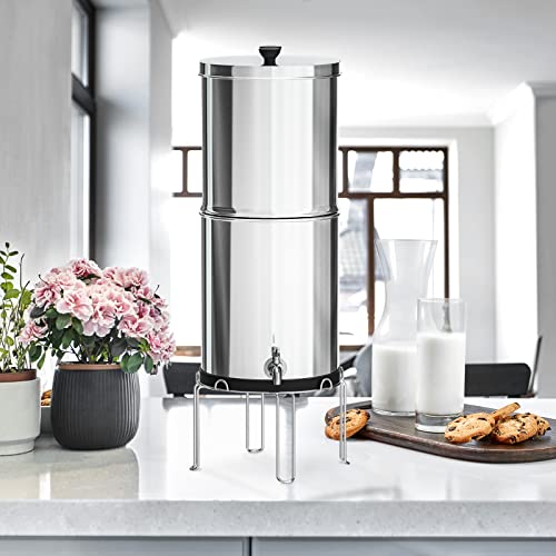 Ginkin Gravity-fed Water Filter System,with 2 Purification Filters for Home Camping Travel Outdoor Activities Emergencies,2.25-Gallon Stainless-Steel Countertop System