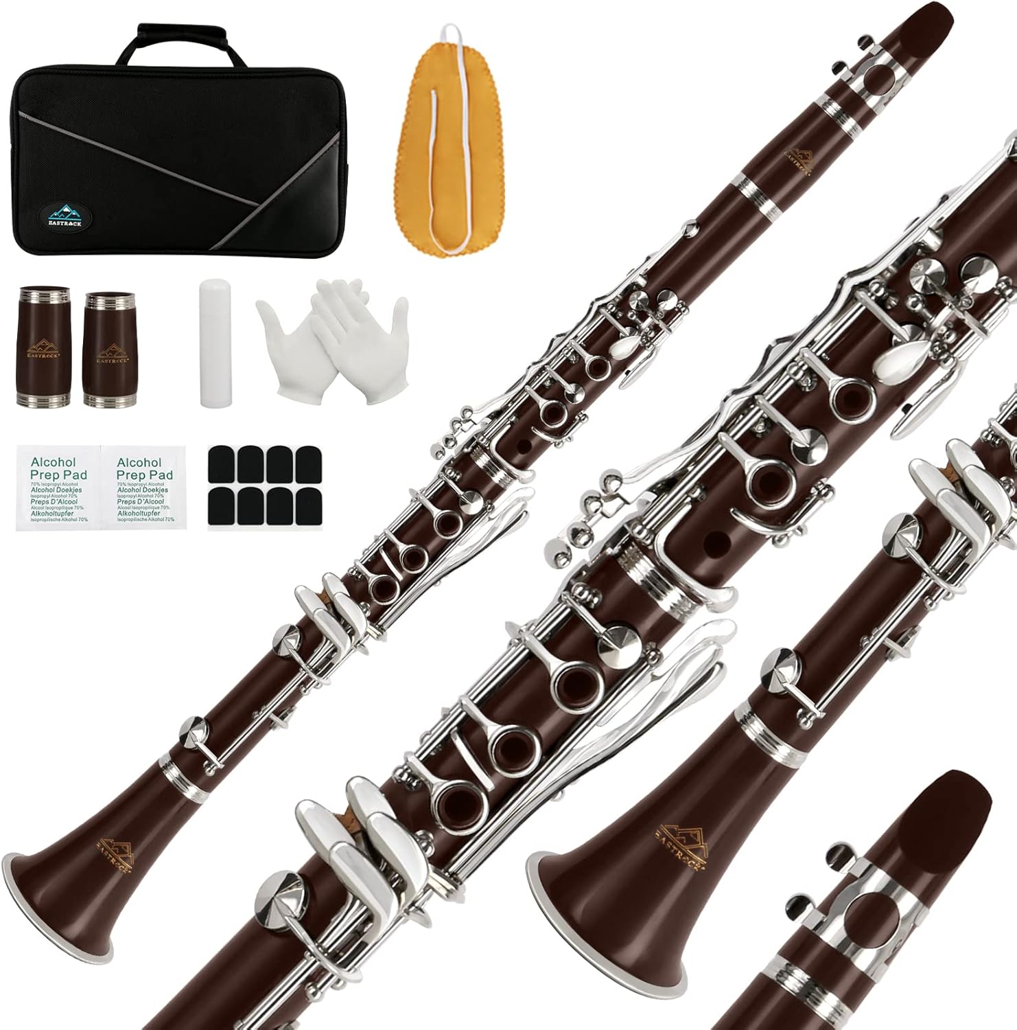 EASTROCK Clarinet Bb Flat 17 Nickel Keys Blue Clarinet for Student Beginner with 2 Barrels Hard Case and Clarinet Cleaning Kit
