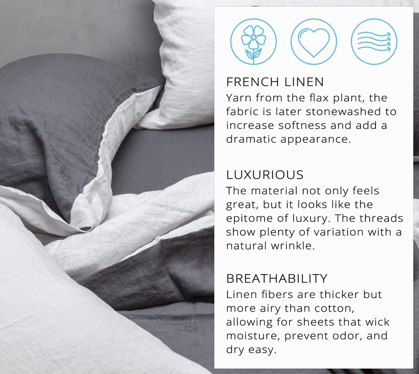 Wooflinen 100% Stone Washed French Linen 6 Piece Bed Duvet Set + Sheet Set - Luxurious Sheets (California King)