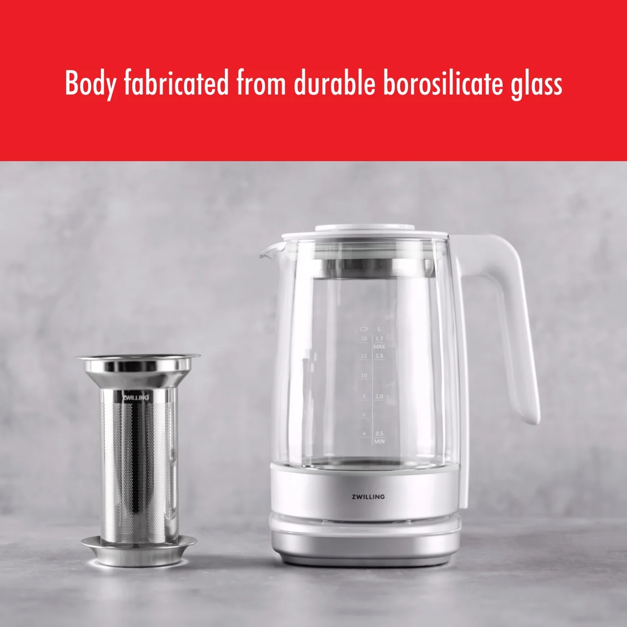 ZWILLING Enfinigy Glass Kettle, Tea Kettle, Silver