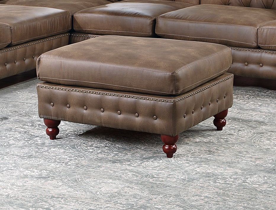 Dark Coffee Breathable Leatherette Solidwood Sectional 4pc Set Reversible Chaise Ottoman Tufted Couch Pillows Living Room