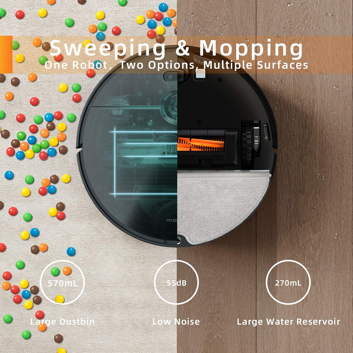 MOVA Z500 Robot Vacuum and Mop, Smart Navigation Robot Vacuum, Robot Vacuum Cleaner with 3000Pa Strong Suction, Alexa, 5200mAh Large Battery, 2-in-1 Vacuum and Mop, for Pet Hair, Hard Floor, Carpet
