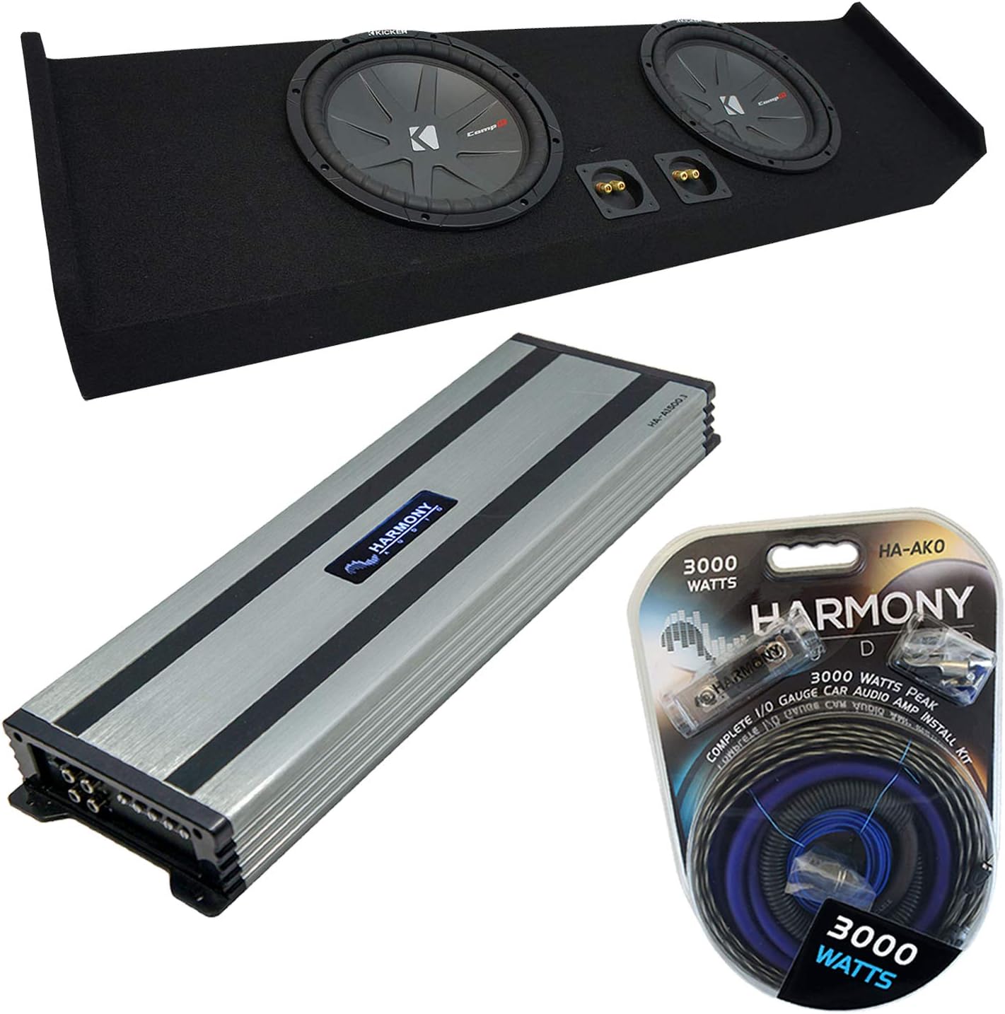 Kicker CWR10 Compatible with Ford F-150 Super Crew Truck 2009-2020 Bundled with HA-A1500.1 Amplifier and Dual 10" Custom Sub Box Enclosure