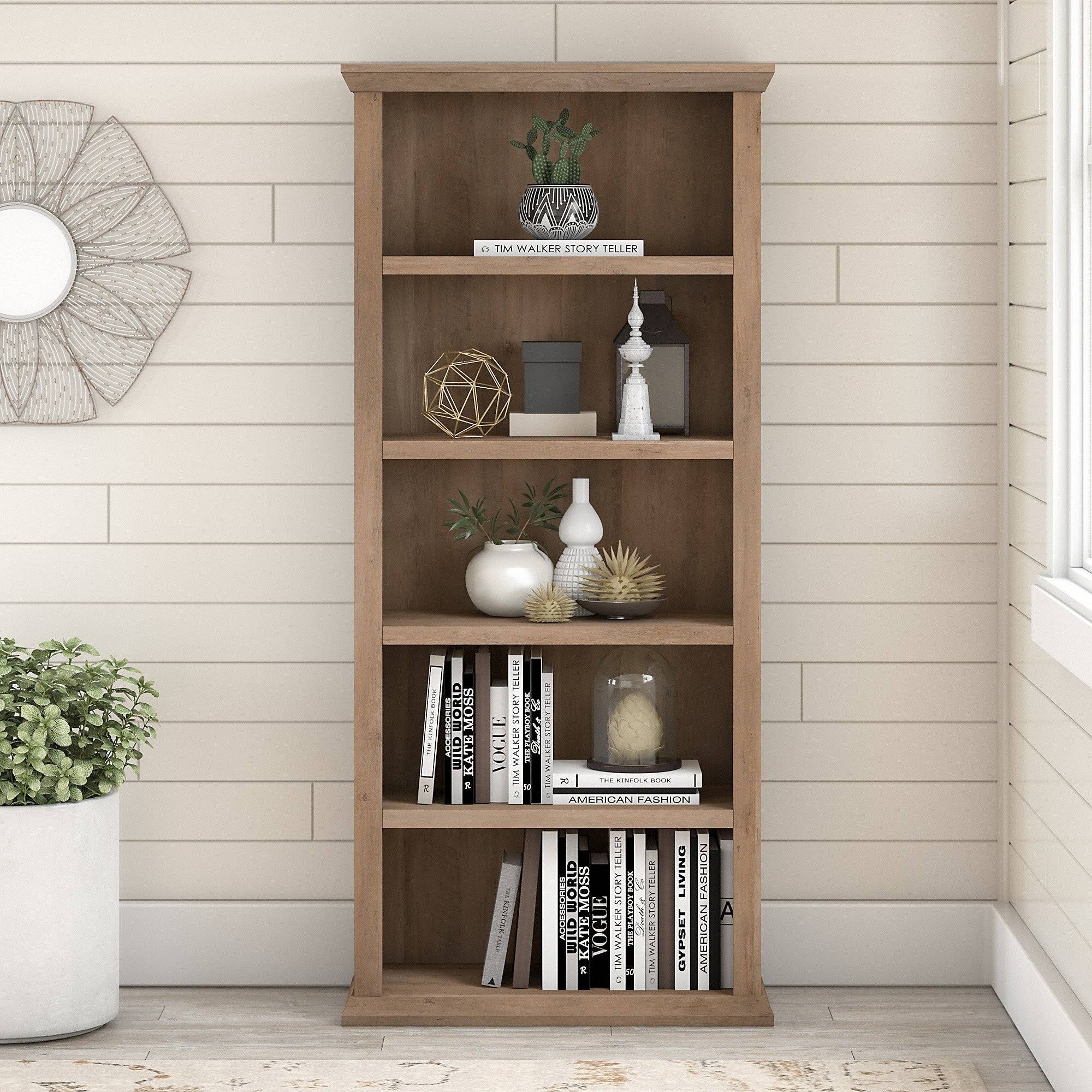 Bush Furniture Yorktown Tall 5 Shelf Bookcase, Reclaimed Pine