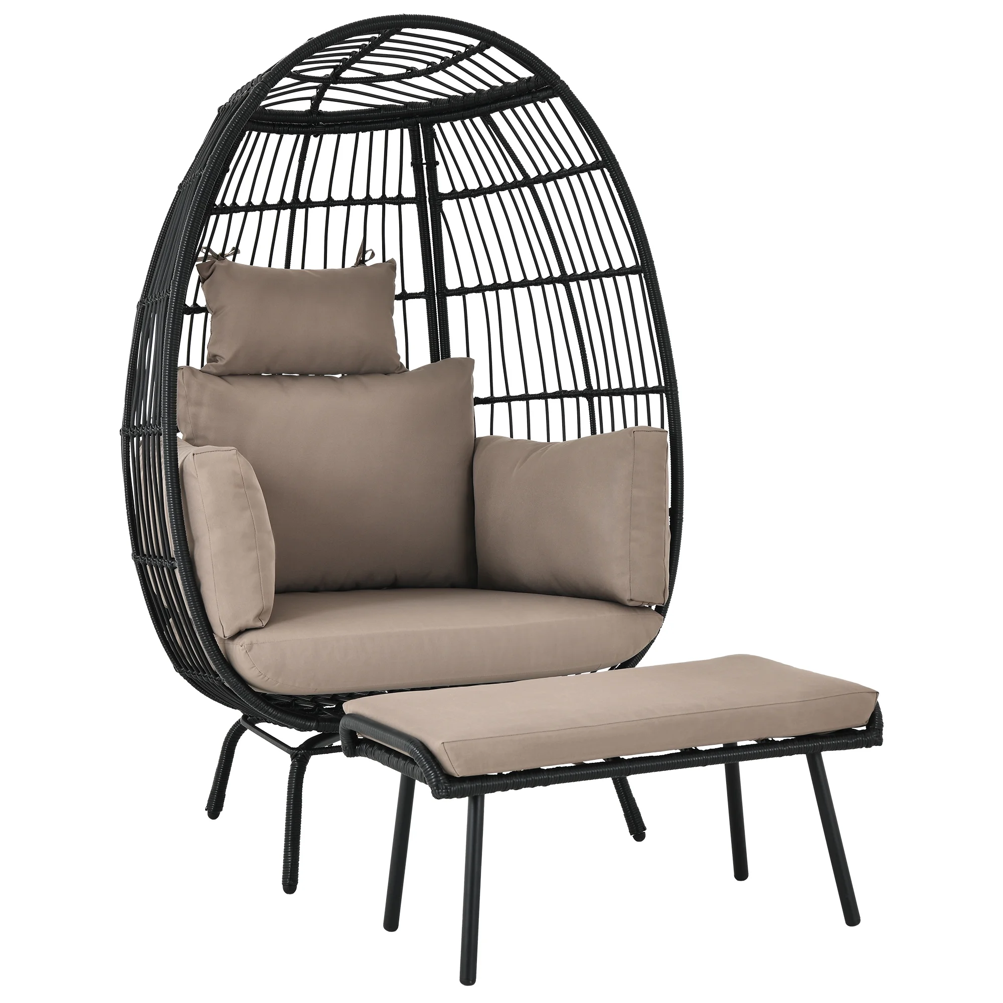 DEXTRUS Wicker Egg Chair with Ottoman,with Stand, Cushions, Egg Chairs for Patio - Black