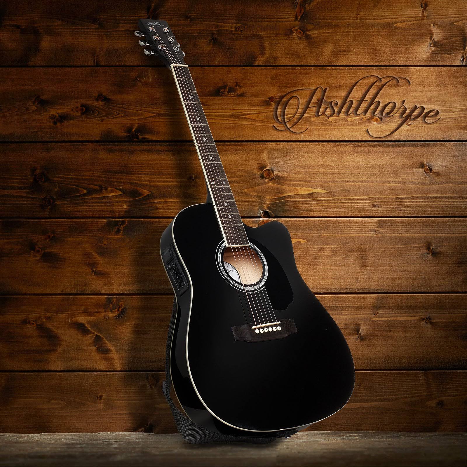 Ashthorpe Full-Size Cutaway Thinline Acoustic-Electric Guitar Package - Premium Tonewoods - Brown