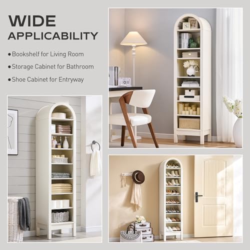 71" Tall Arched Bookshelf, 7 Tiers Arch Bookcase with Storage, Modern Farmhouse Book Shelf with Adjustable Shelves, Wood Bookshelf w/Open Display Shelves for Living Room, Office (Natural)