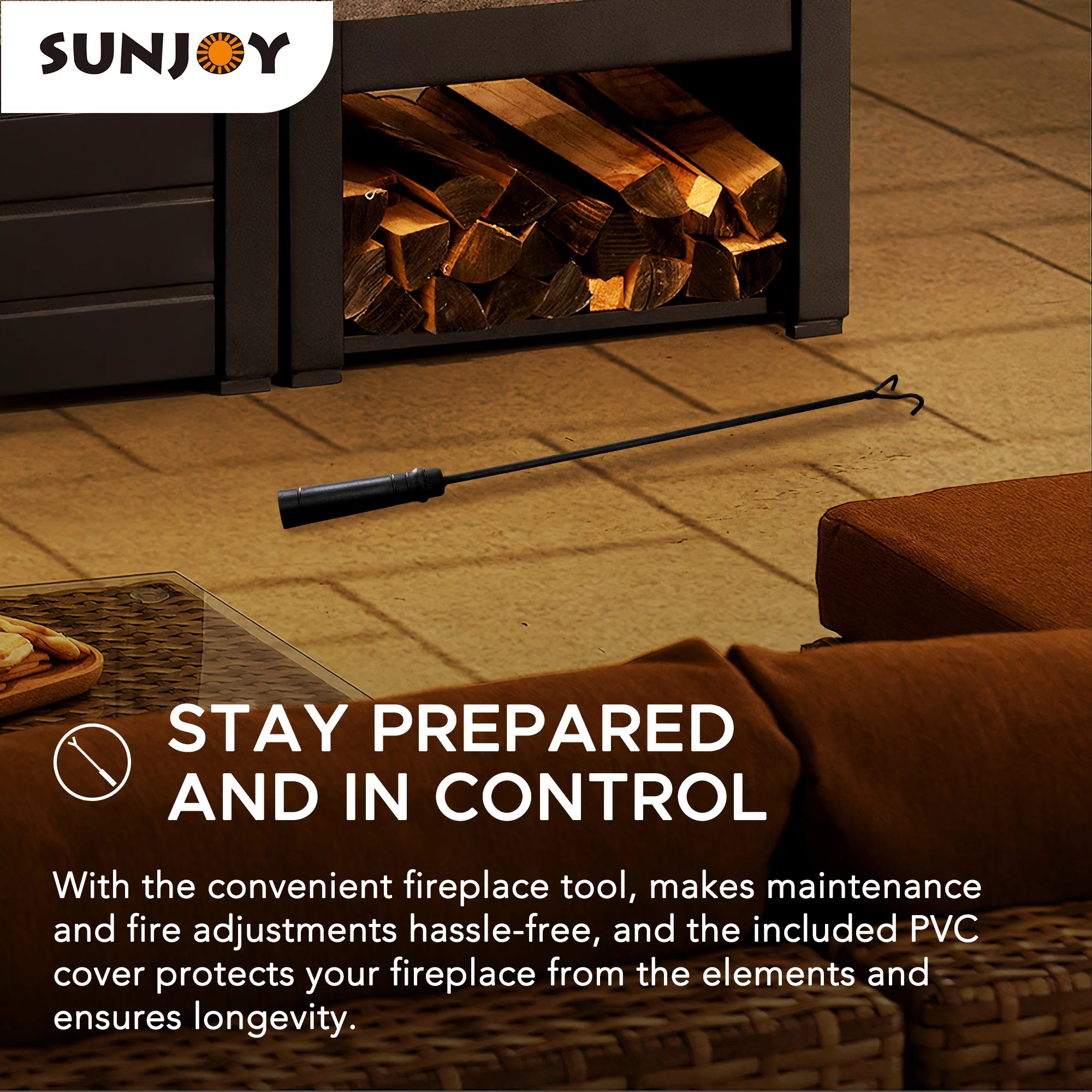 Sunjoy Wood Burning Fireplace – Matte Black Outdoor Steel Fireplace with Chimney, Log Holders, Fireplace Tool, and PVC Cover