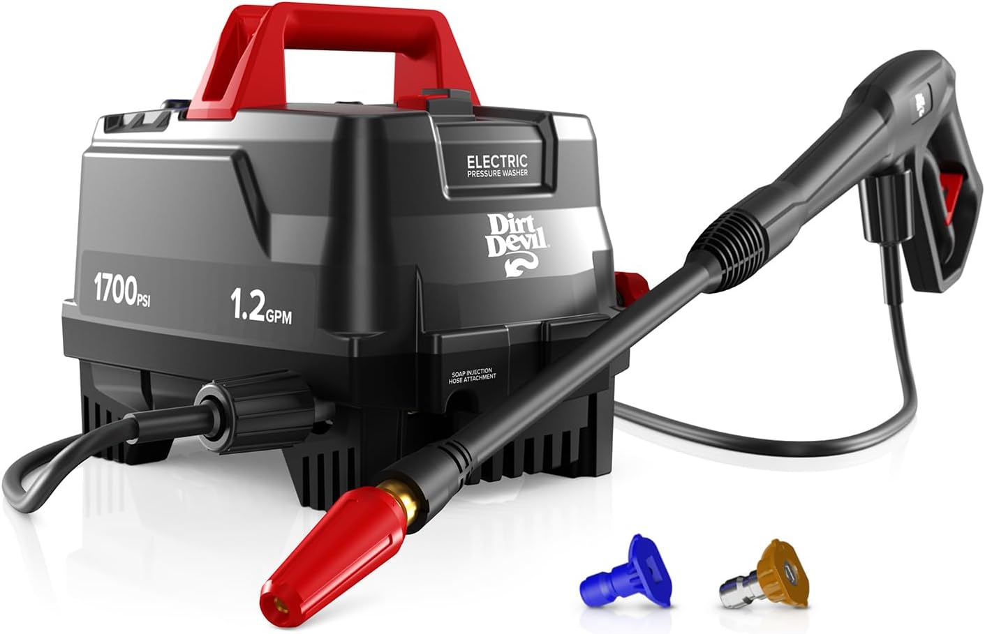 Dirt Devil Electric Pressure Washer, 1700 PSI with Included Attachments, Lightweight and Compact, High-Pressure Multi-Surface Cleaning, PD40000V, Black