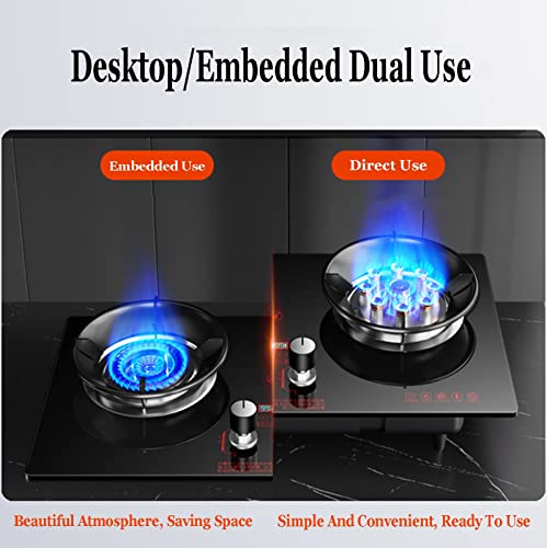 Gas Stove Cooktop 2 Burners,Portable Stainless Steel Built-in Gas Hob LPG/NG Dual Fuel Easy to Clean for RVs, Apartments Kitchen Stove