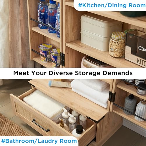 72" Farmhouse Kitchen Pantry Cabinet with Drawer, Tall Storage Cabinet with 2 Barn Doors and Shelves, Versatile Large Rustic Cupboard for Dining Room, Bathroom, Living Room, Laudry, White
