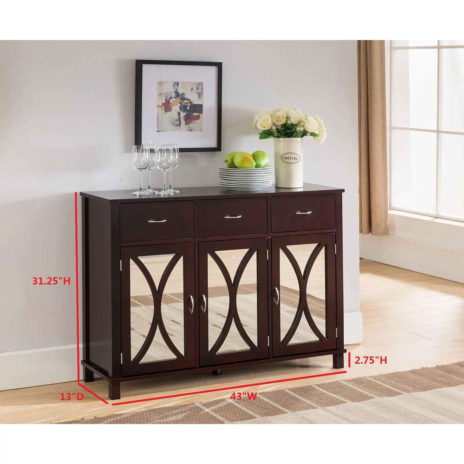 K&amp;B Furniture Espresso Wood 3 Door and 3 Drawer Storage Cabinet