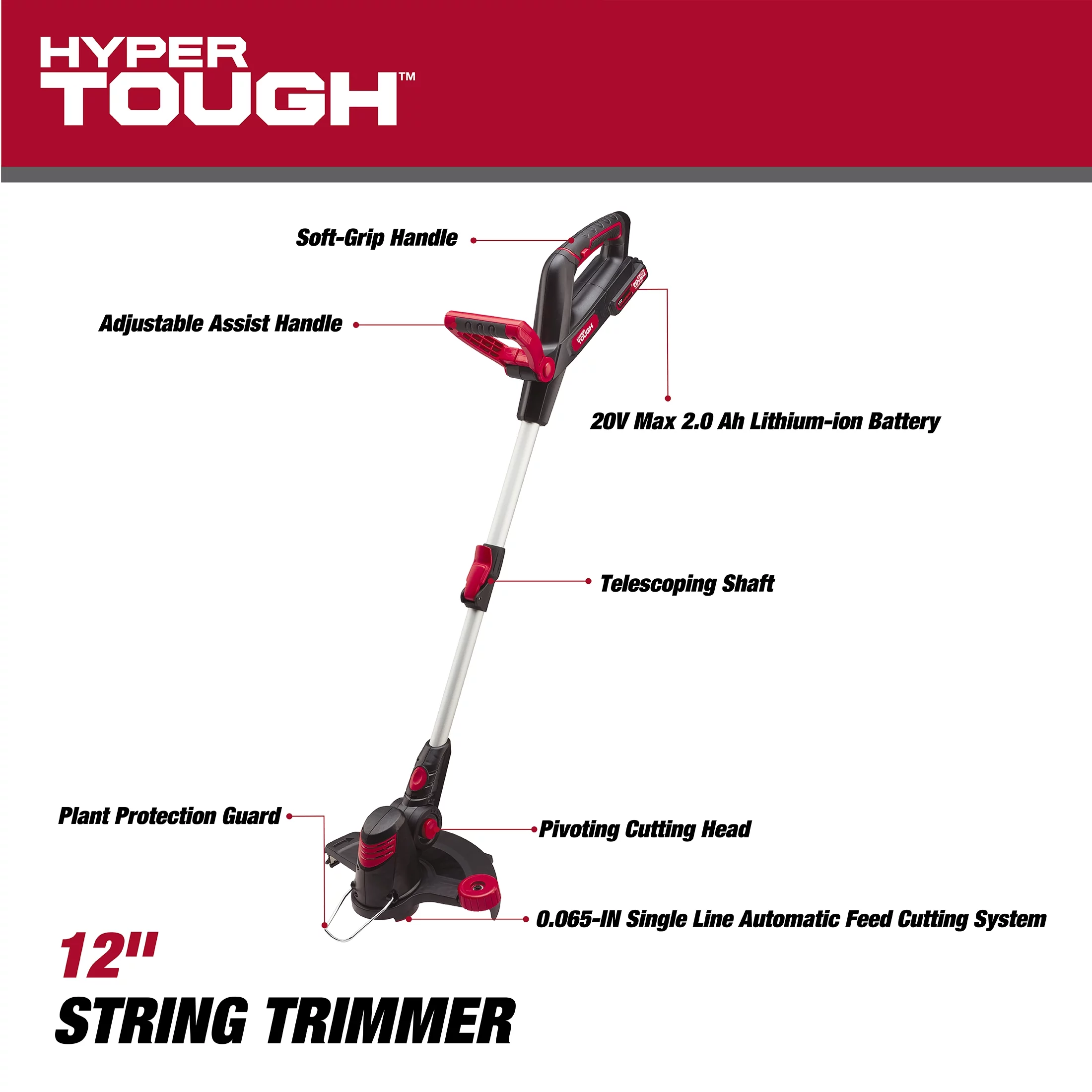 Hyper Tough 20V Max Cordless 12-inch String Trimmer, HT21-401-003-02