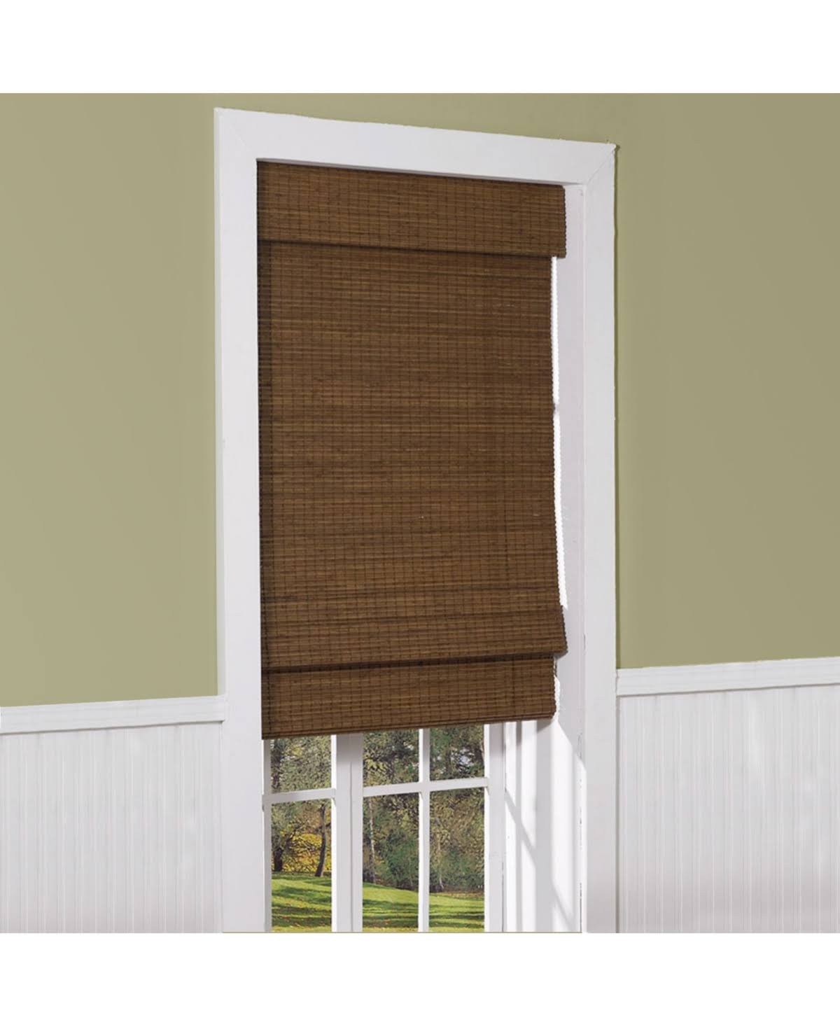 Radiance - Cordless Maple Cape Cod Flatweave Bamboo Roman Shade with Valance 35 in. W x 64 in. L